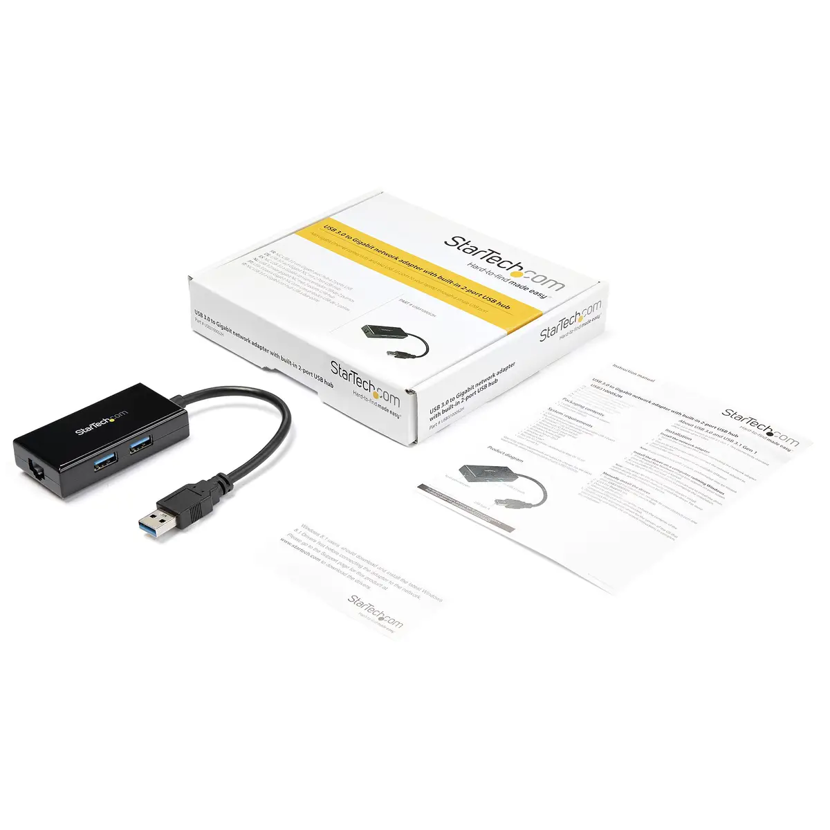 USB 3.0 auf Gigabit Netzwerk Adapter mit 2 Port USB Hub Schwarz