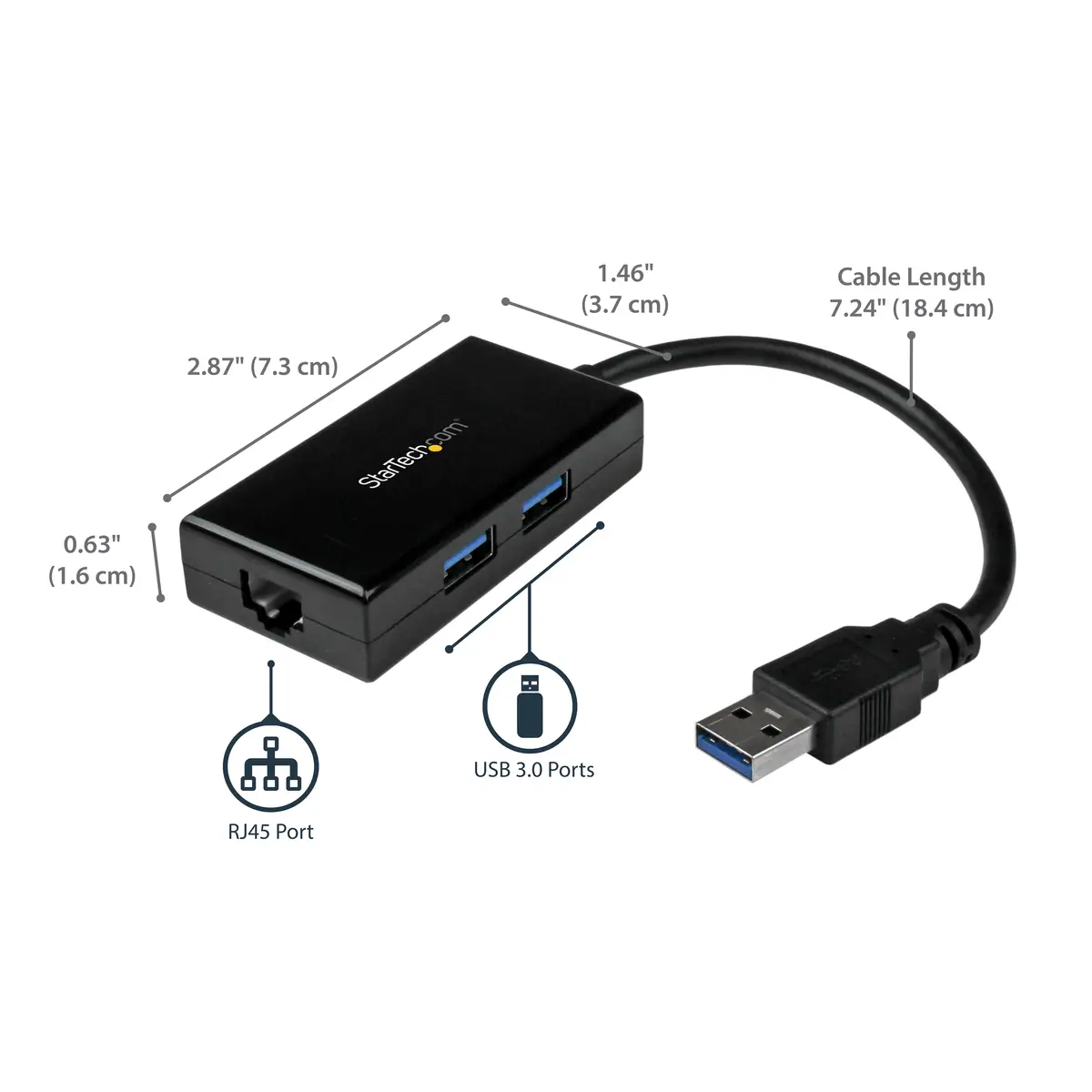 USB 3.0 auf Gigabit Netzwerk Adapter mit 2 Port USB Hub Schwarz