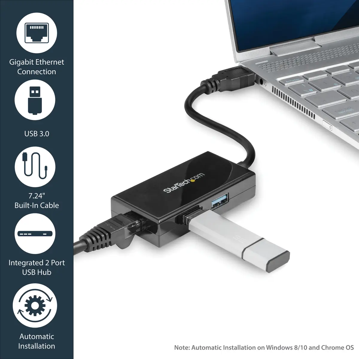 USB 3.0 auf Gigabit Netzwerk Adapter mit 2 Port USB Hub Schwarz