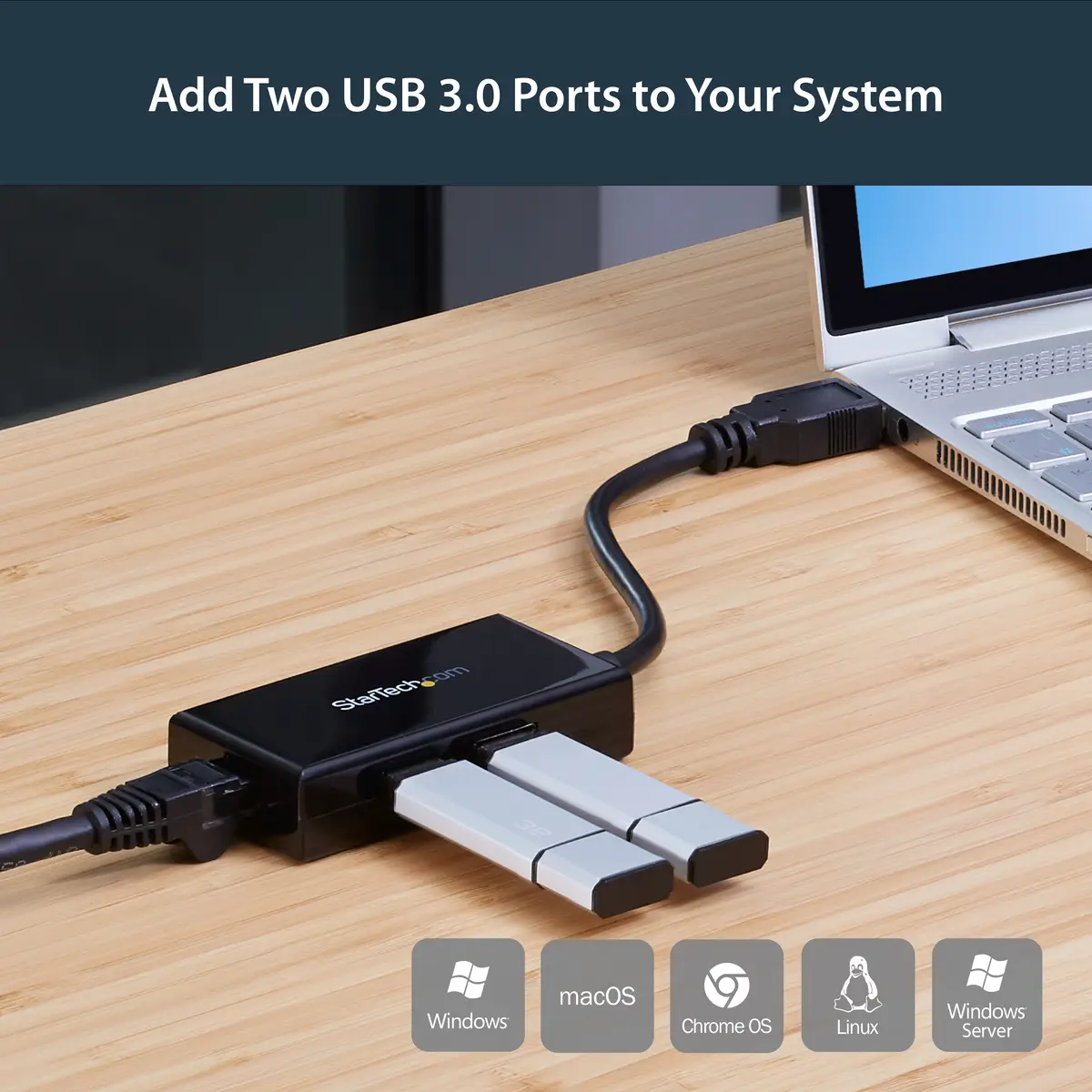 USB 3.0 auf Gigabit Netzwerk Adapter mit 2 Port USB Hub Schwarz