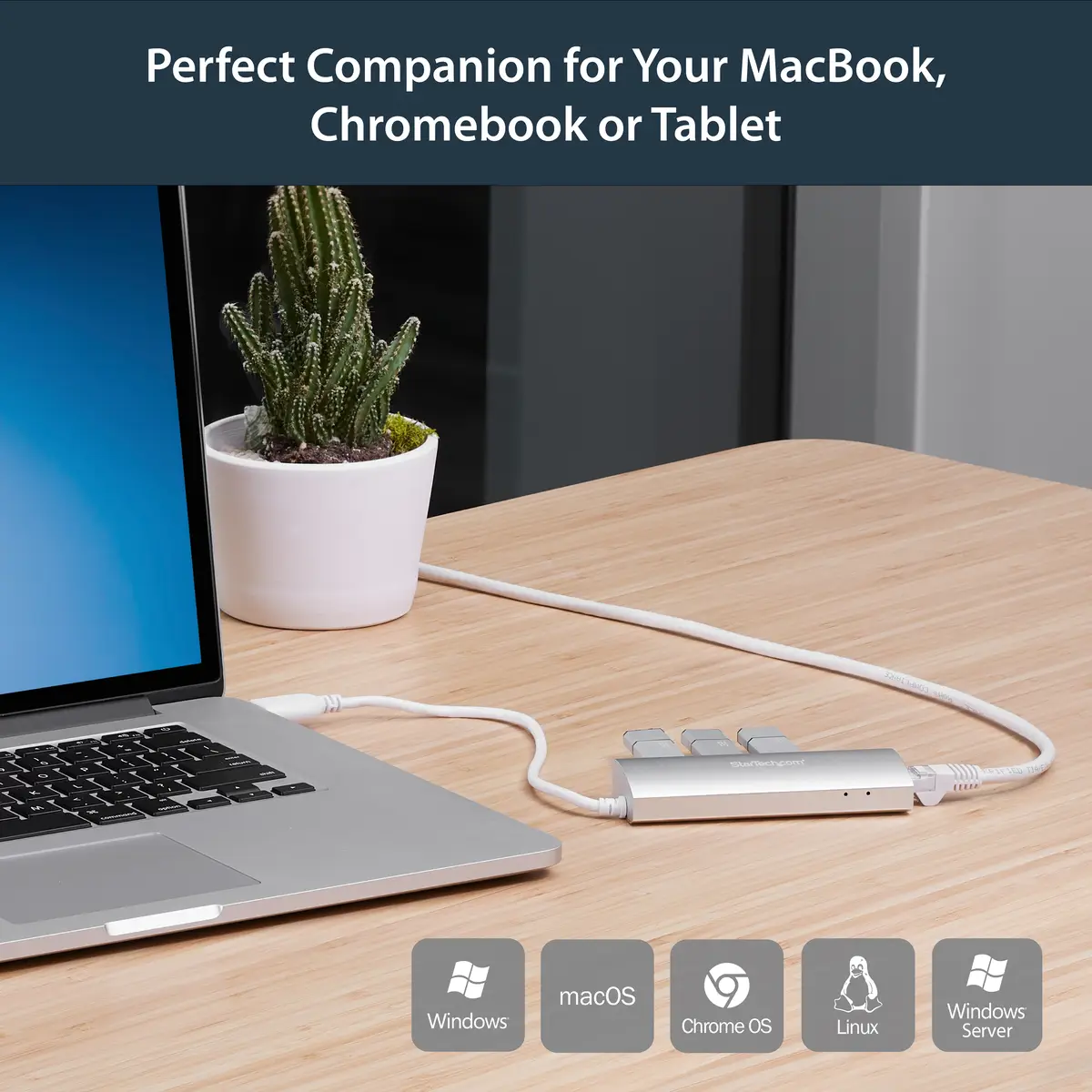 StarTech 3-Port Portable USB 3.0 HUb with GbE white/silver
