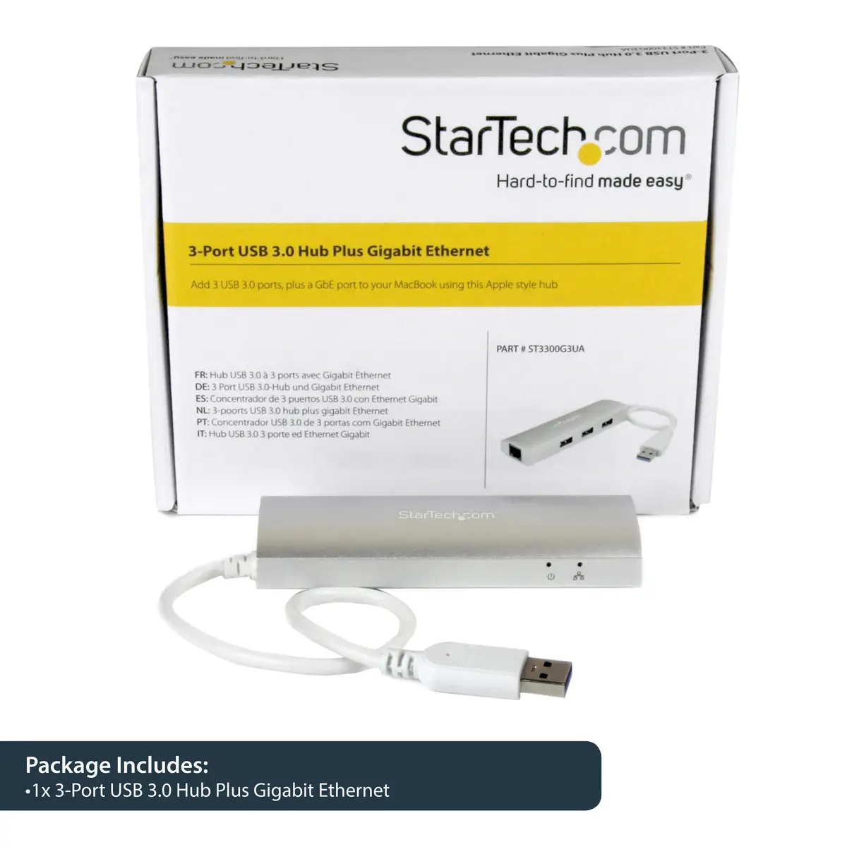 StarTech 3-Port Portable USB 3.0 HUb with GbE white/silver