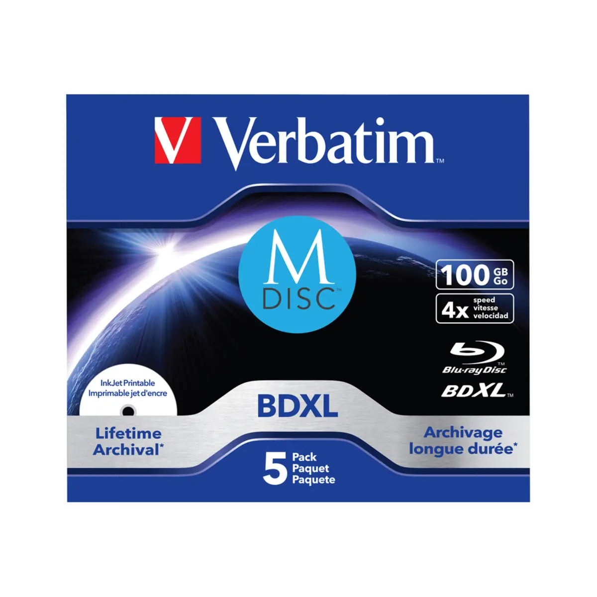 M-DISC Blu-Ray Rohlinge BD-R XL 100 GB 4fach 5er Pack Inkjet Printable