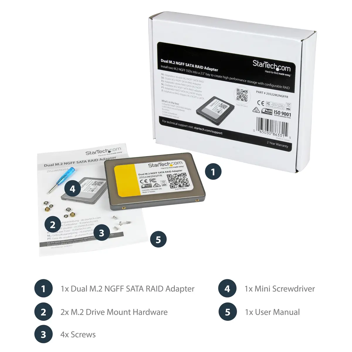 Dual M.2 SATA Adapter mit RAID 2xM.2 SSD auf 2,5 SATA (6Gbit/s)
