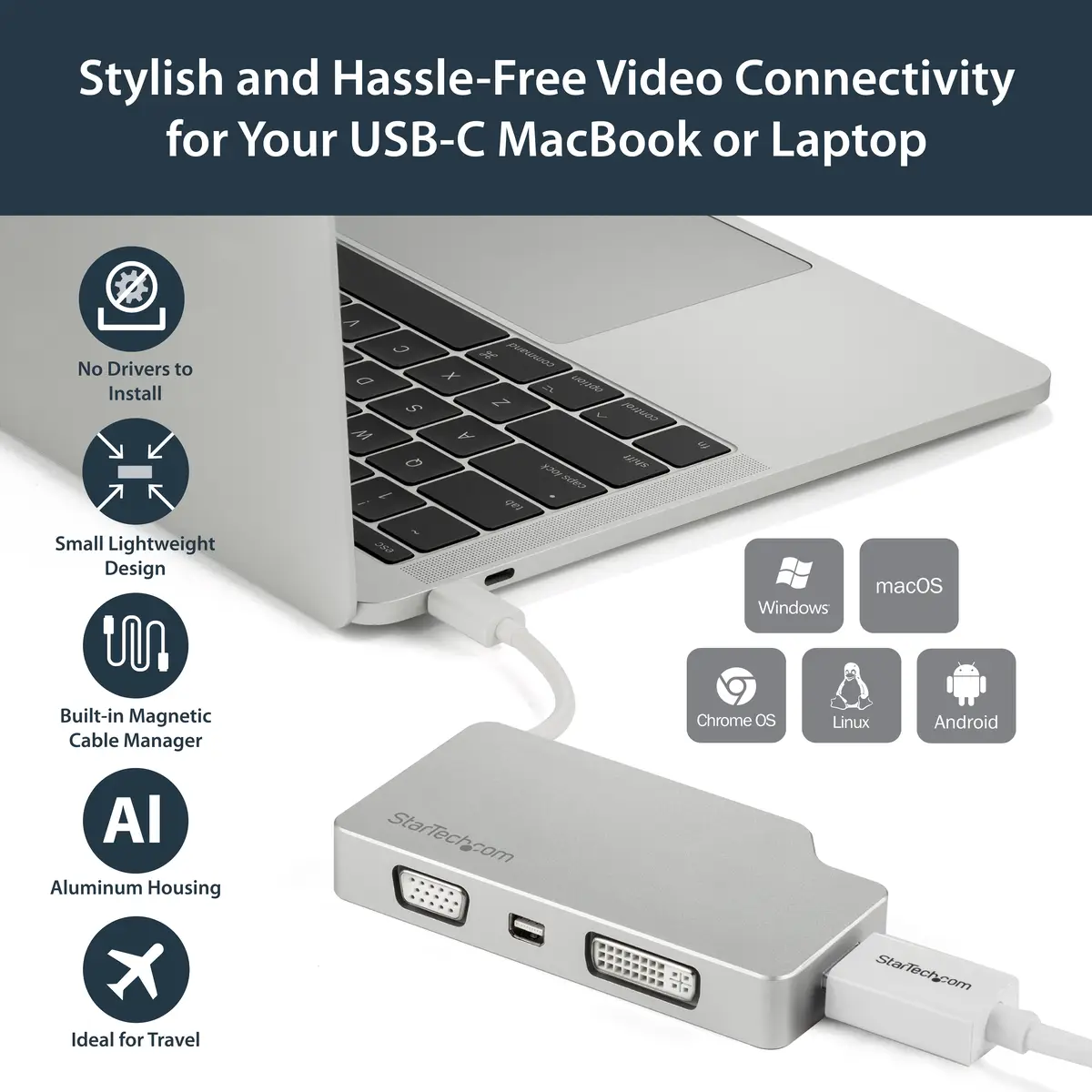 Aluminium Reise A/V Adapter 4-in-1 USB-C auf VGA/DVI/HDMI/mDP