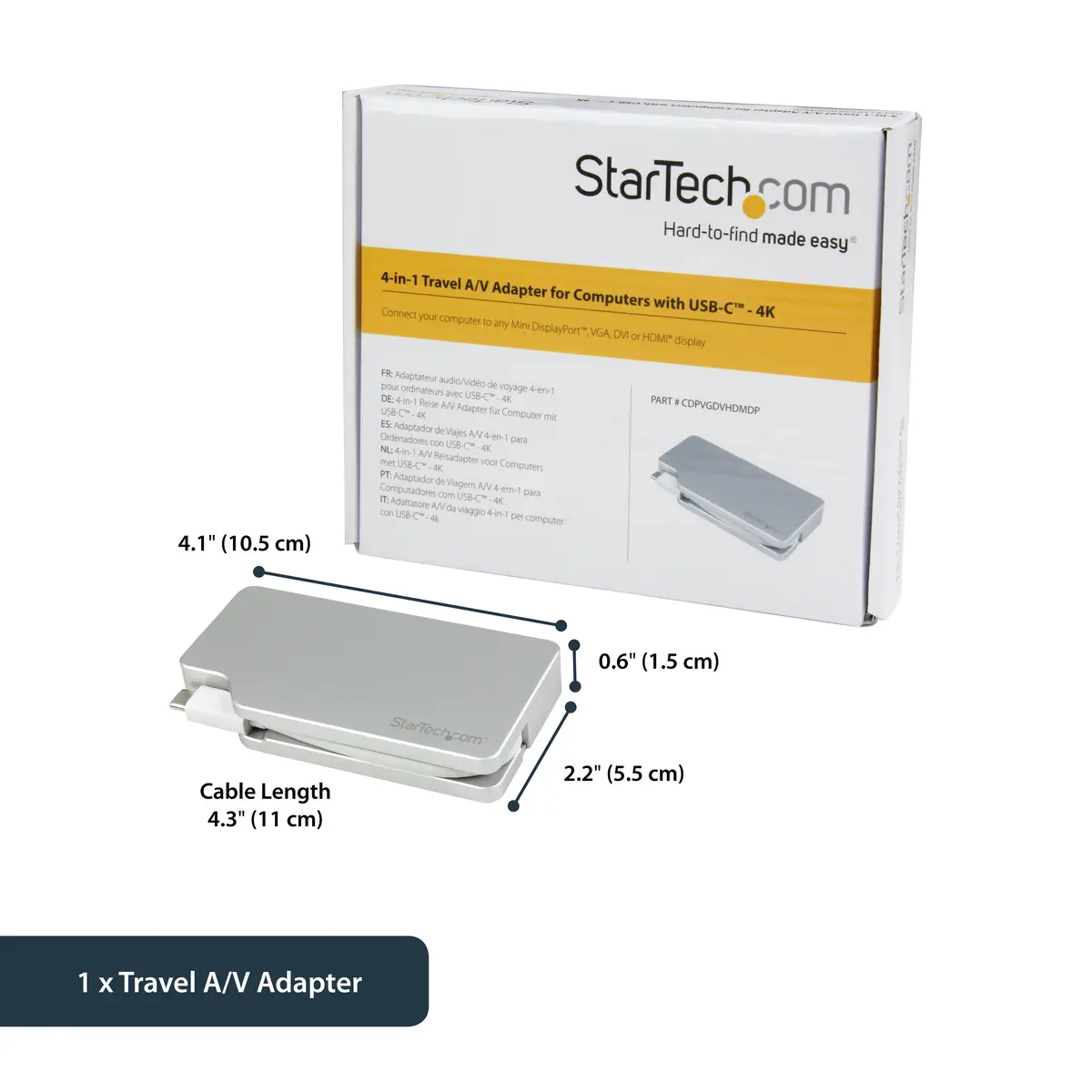 Aluminium Reise A/V Adapter 4-in-1 USB-C auf VGA/DVI/HDMI/mDP