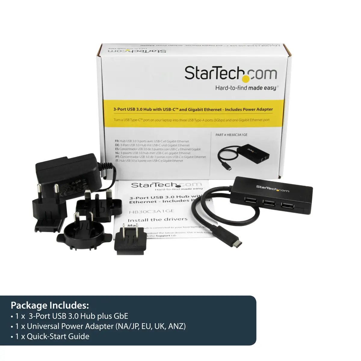 3 Port USB 3.0 Hub mit Ethernet