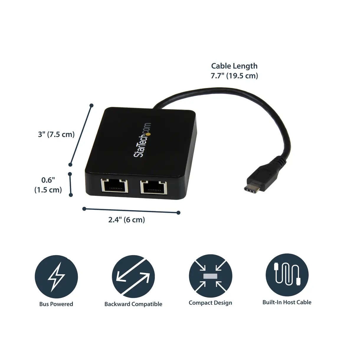 USB-C auf Dual-Gigabit Ethernet Adapter mit USB-A
