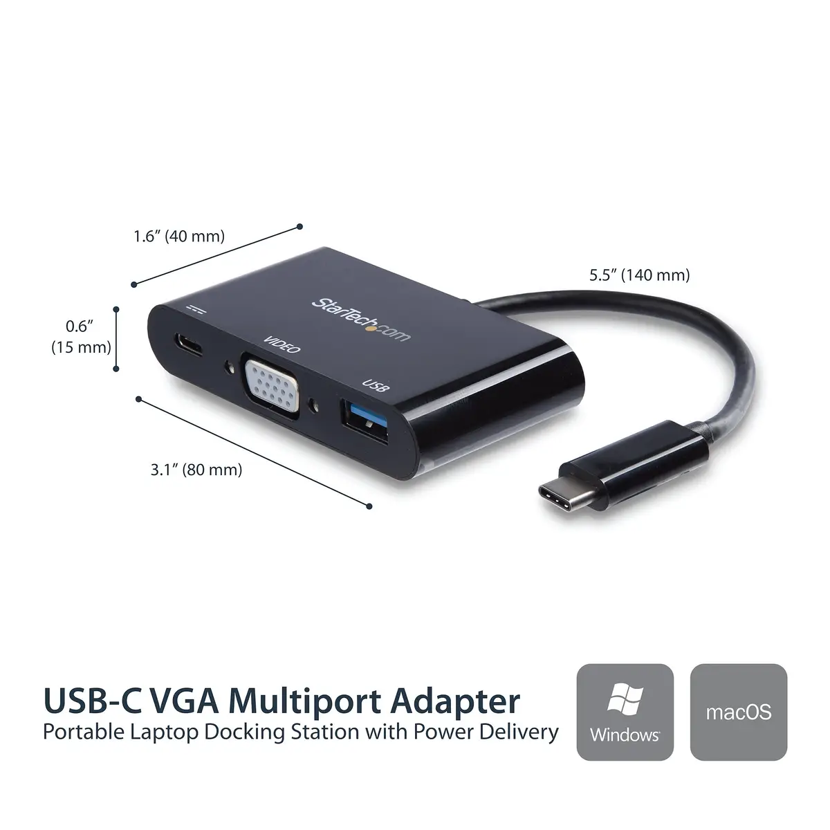 StarTech USB-C to VGA Multifunctions-adaptor with USB-A Port and Power Delivery