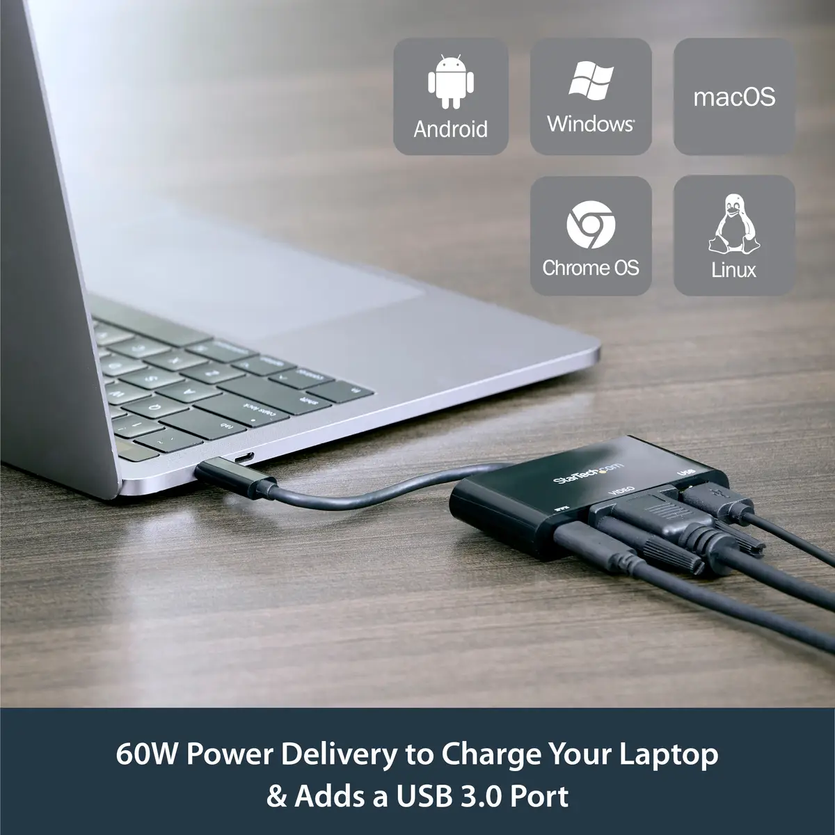StarTech USB-C to VGA Multifunctions-adaptor with USB-A Port and Power Delivery