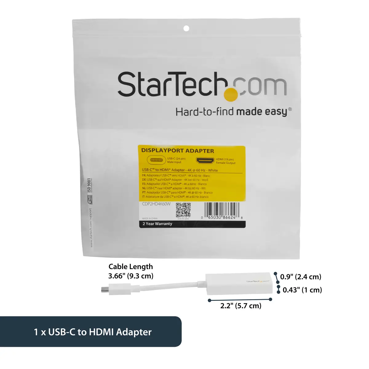 StarTech USB-C to HDMI adaptor 4K 60Hz white