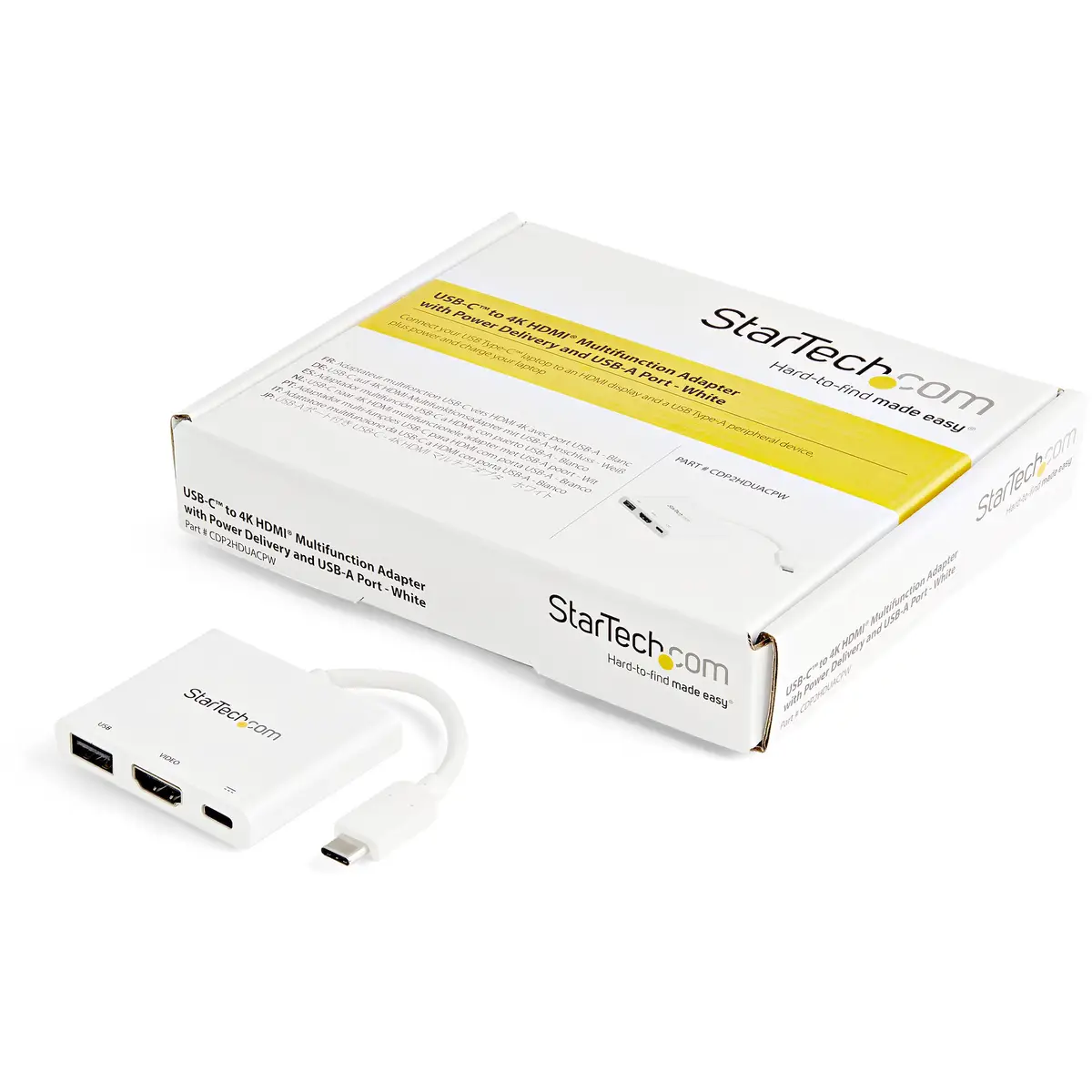 USB-C auf 4K HDMI Multifunktionsadapter mit Power Delivery und USB-A Anschluss Weiß
