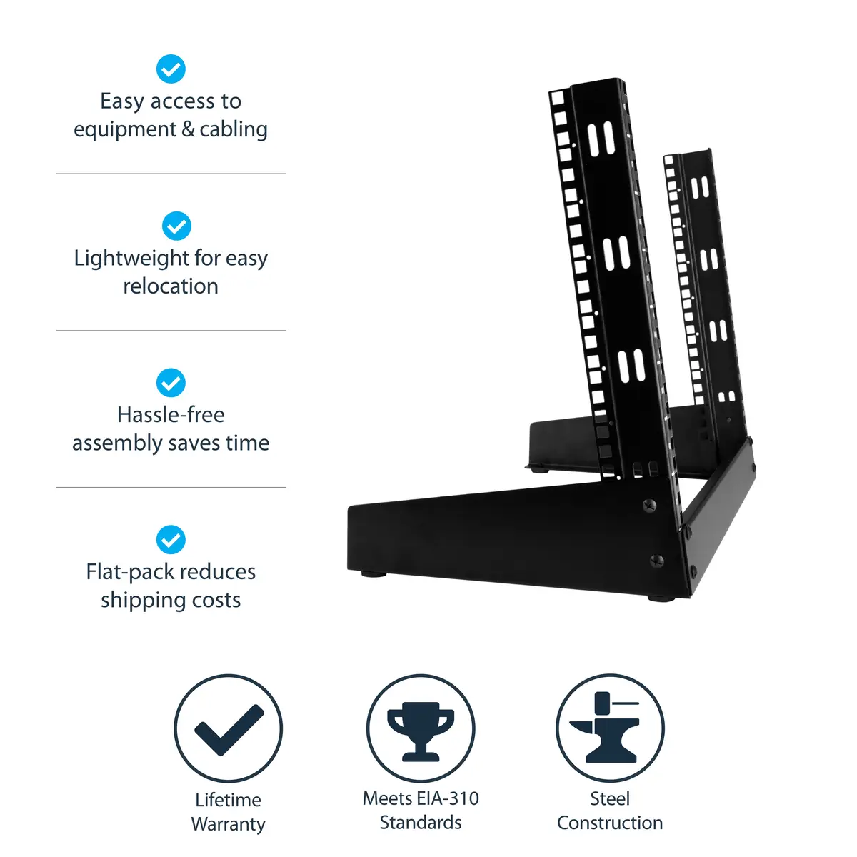 RK8OD Desktop Rack 8 HE 2 Post Open Frame Rack Schwarz