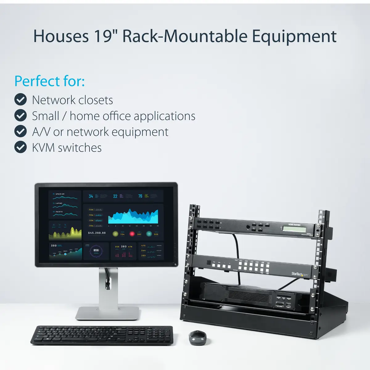 RK8OD Desktop Rack 8 HE 2 Post Open Frame Rack Schwarz