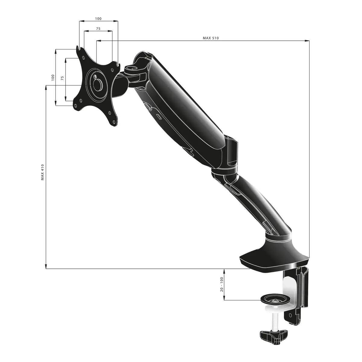 verstellbarer Arm für Monitor für Bildschirmgröße: 25.4-68.6 cm (10"-27")