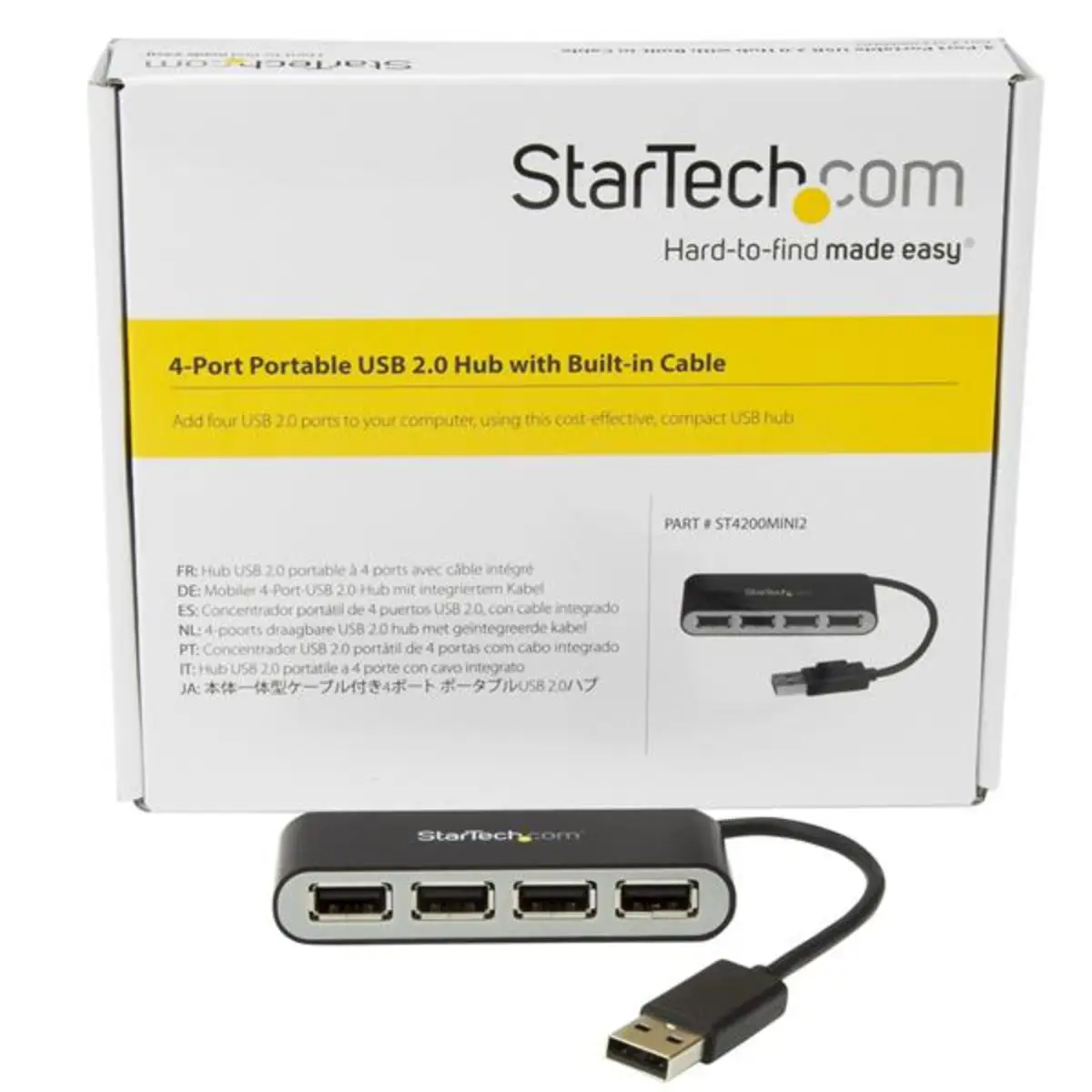 Mobiler 4-Port-USB 2.0-Hub mit integriertem Kabel