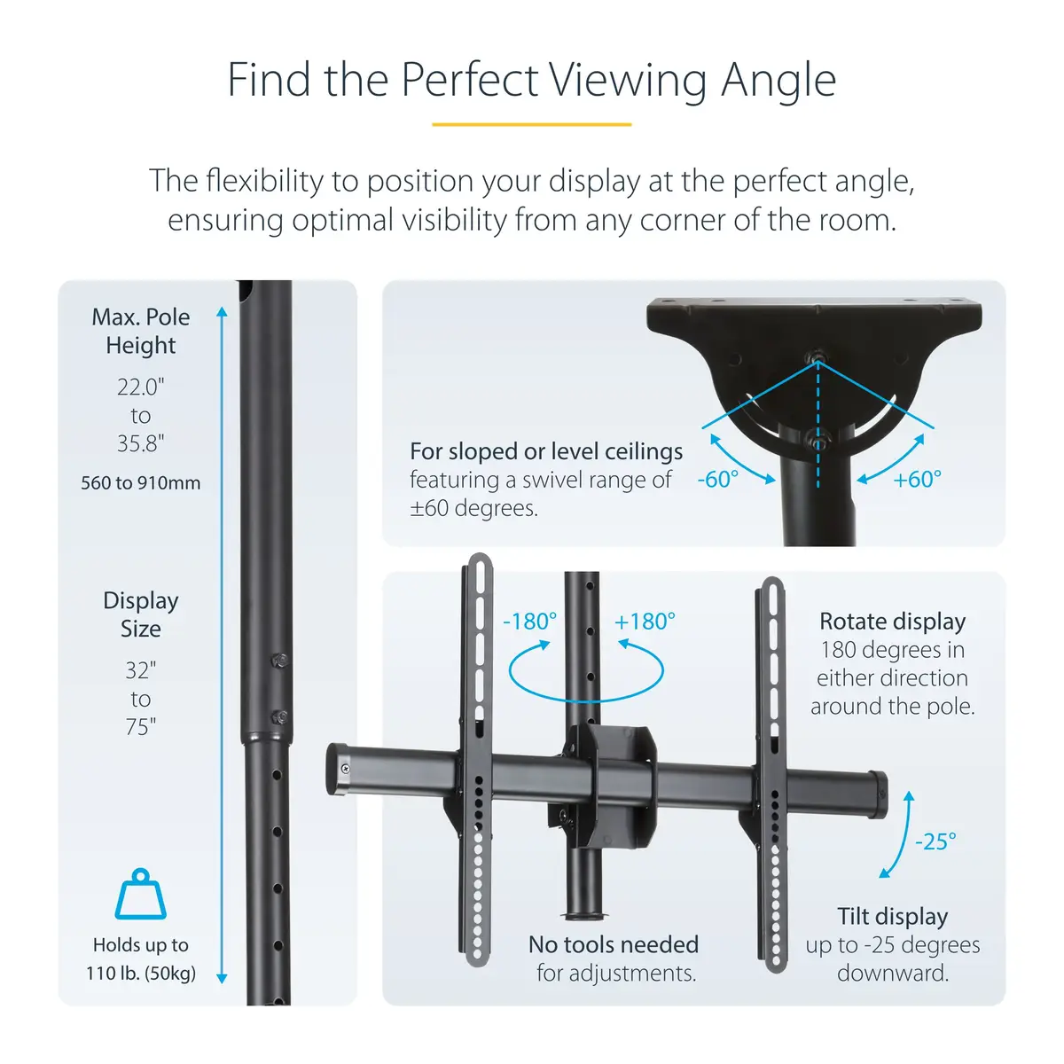 TV Deckenhalterung für 94-177,8cm (37-70") max. Tragkraft 50kg