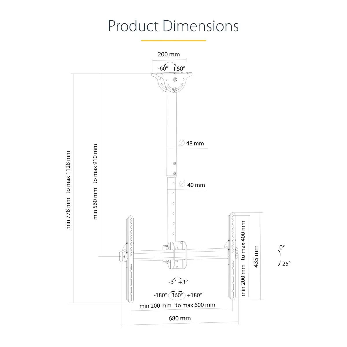 TV Deckenhalterung für 94-177,8cm (37-70") max. Tragkraft 50kg