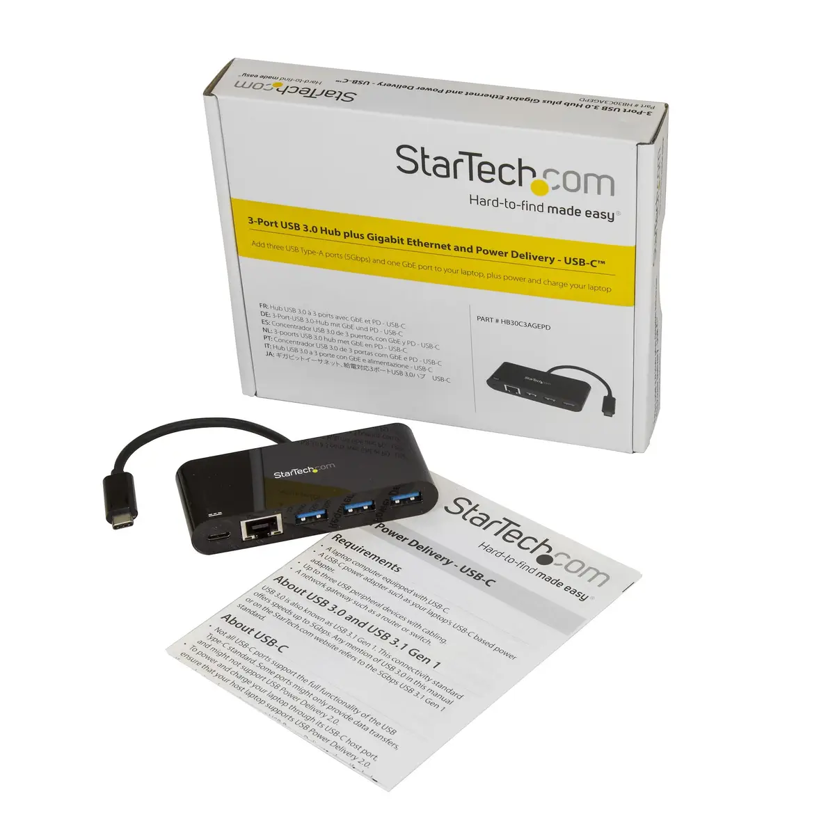 3 Port USB-C Hub mit Ethernet USB-C/3xUSB-A Schwarz