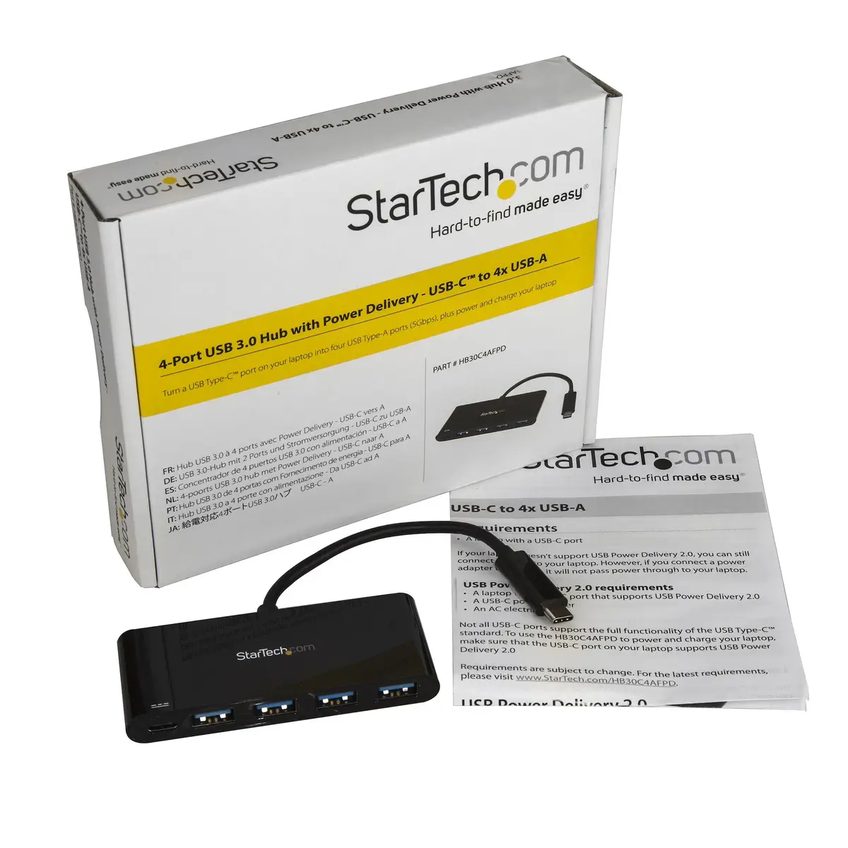 4 Port USB-C Hub USB-C/4xUSB-A Schwarz