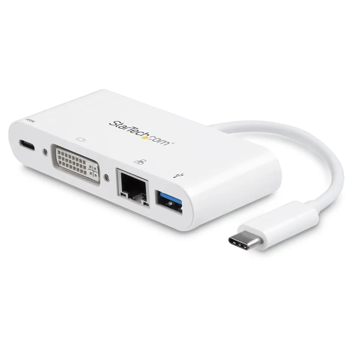 USB-C Multiport Adapter 3-in-1 mit USB PD USB-C auf USB3.0/DVI/Gigabit Ethernet weiß