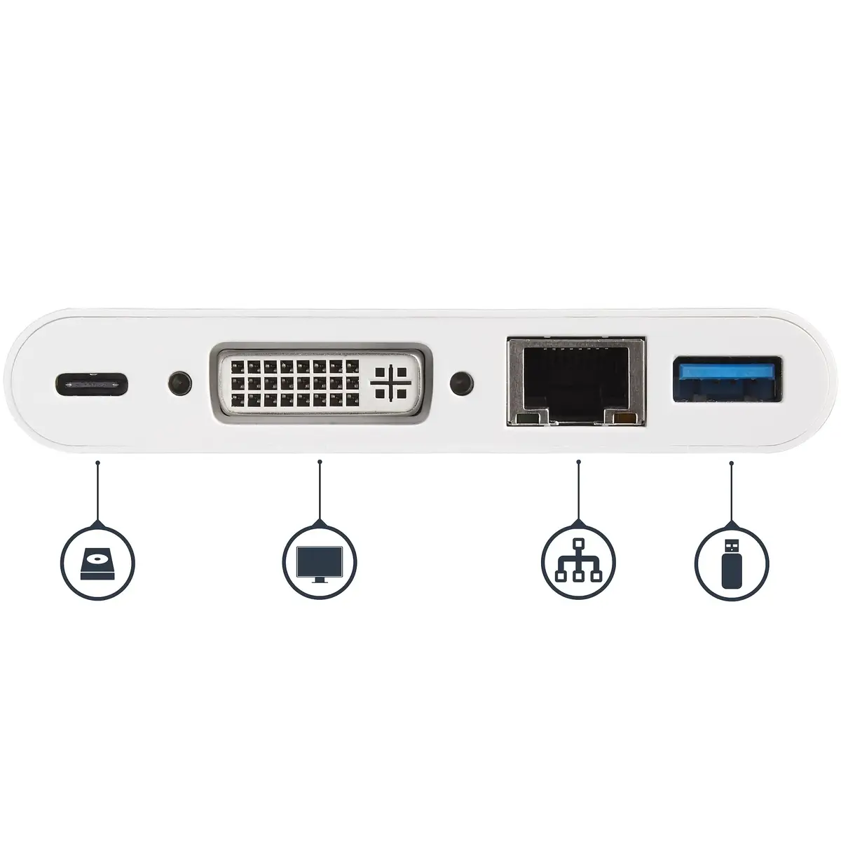 USB-C Multiport Adapter 3-in-1 mit USB PD USB-C auf USB3.0/DVI/Gigabit Ethernet weiß