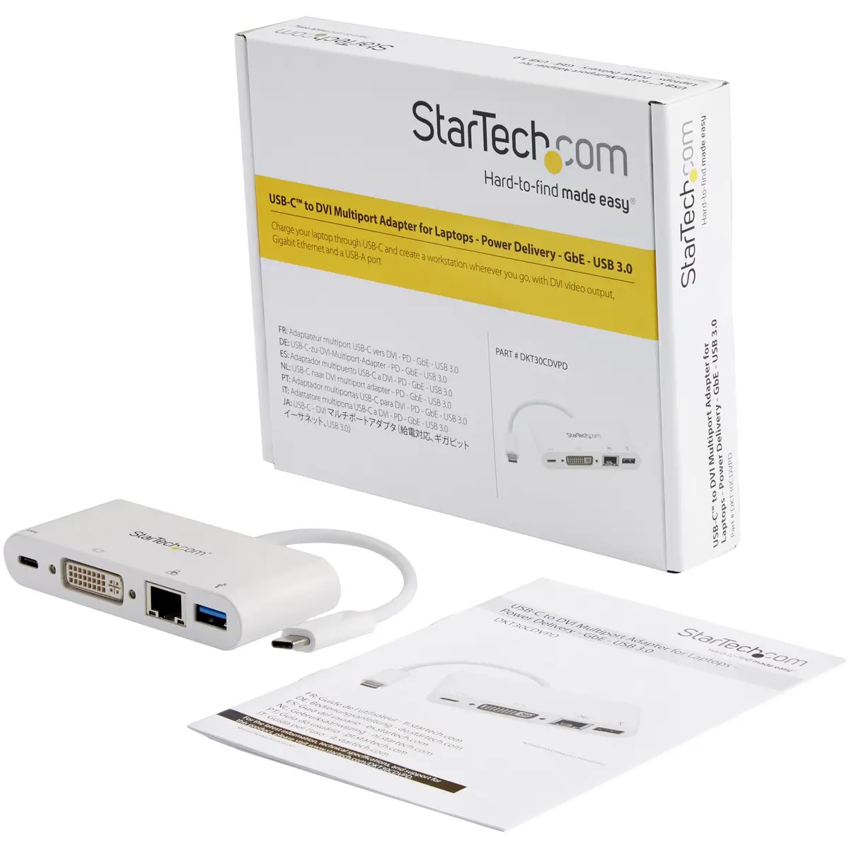 USB-C Multiport Adapter 3-in-1 mit USB PD USB-C auf USB3.0/DVI/Gigabit Ethernet weiß