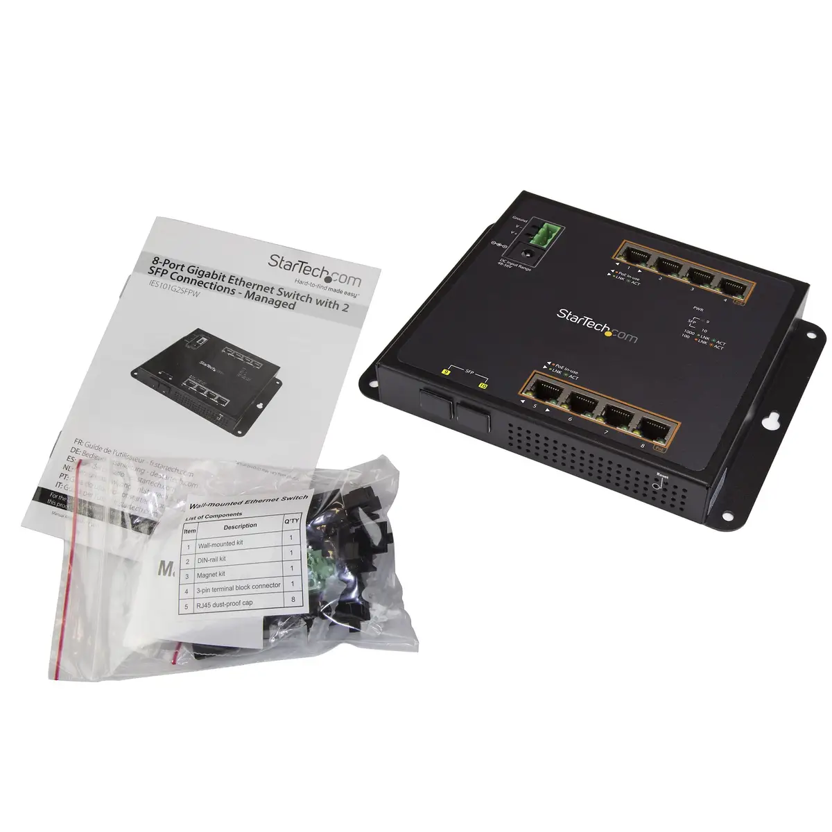 8 Port PoE+ Gigabit Managed Ethernet Switch 2 SFP Verbindungen Wandmontage mit Front Zugriff