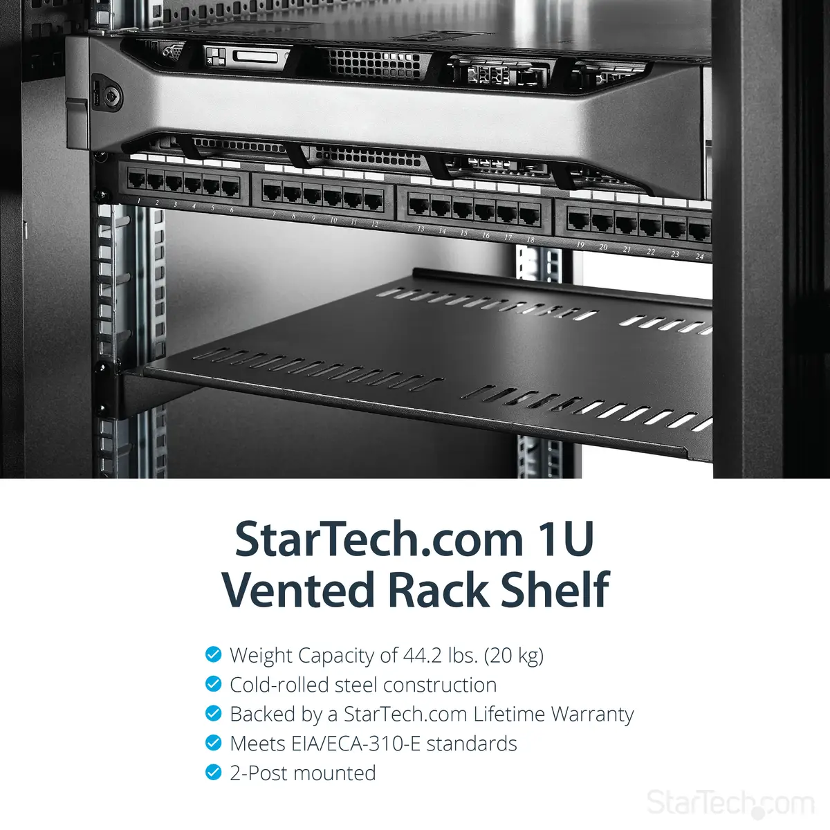 Belüfteter Server Rack Fachboden 1 HE 40,6 cm Tief Stahl