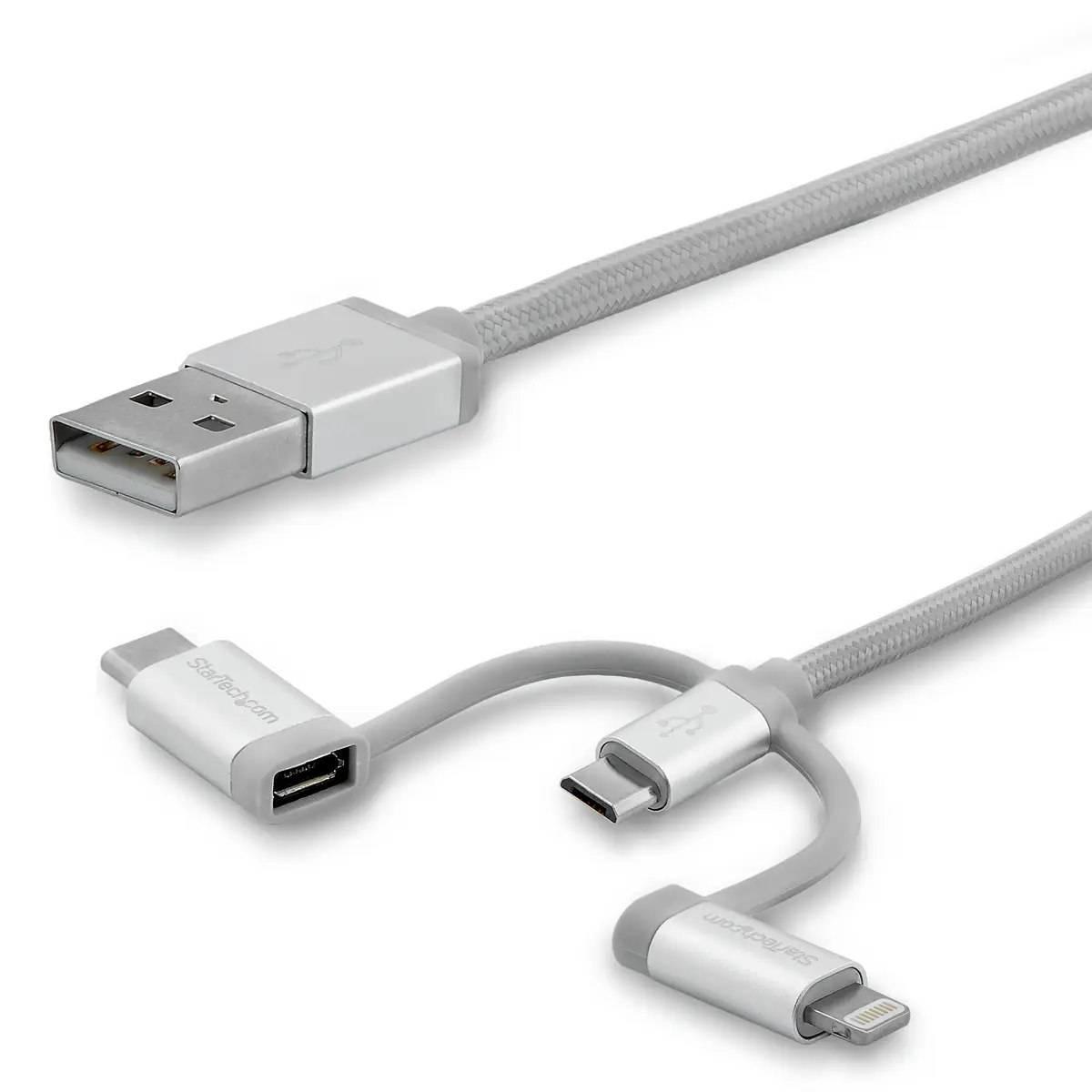3-in-1 USB Ladekabel Lighting/USB-C/Micro-USB Silber 1m