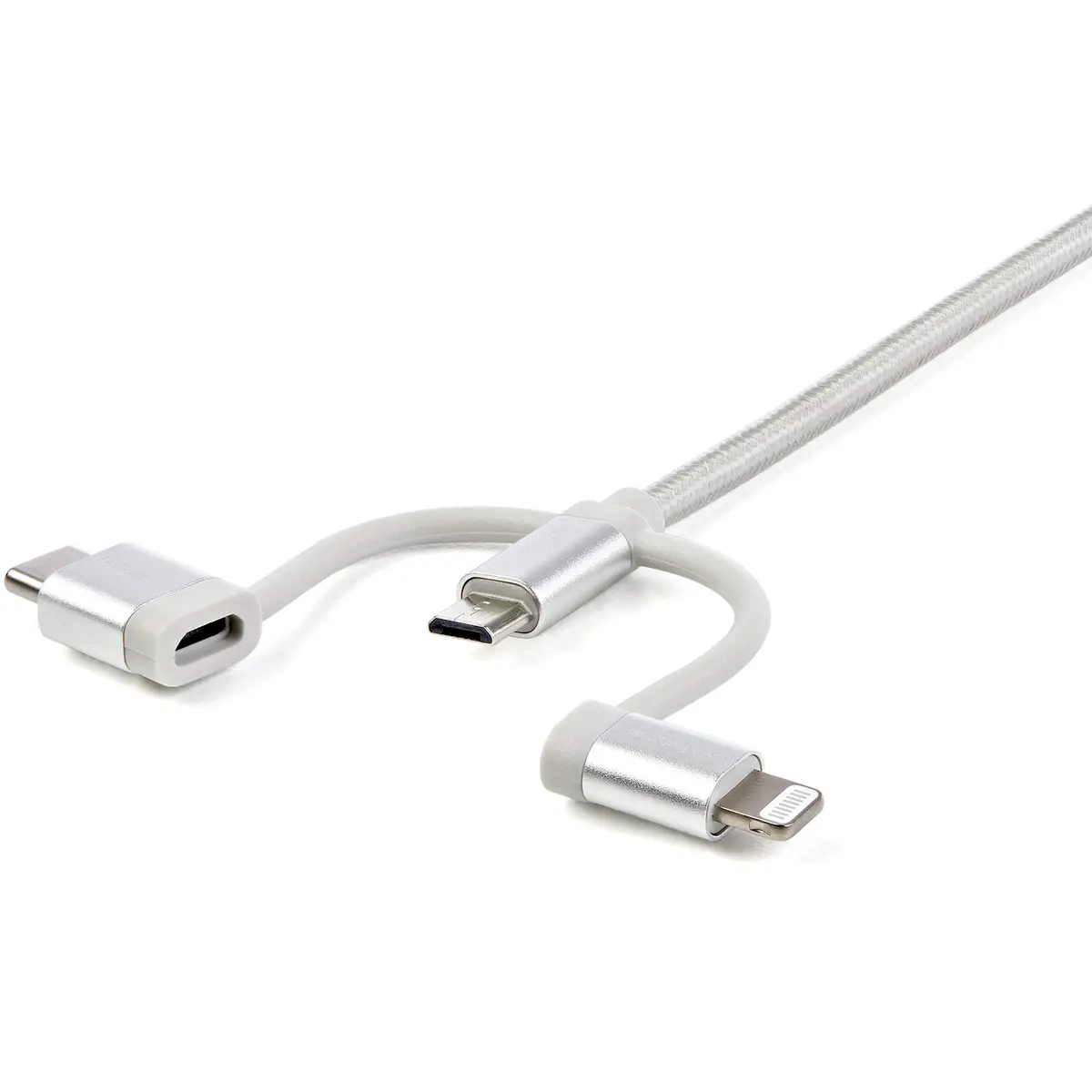 3-in-1 USB Ladekabel Lighting/USB-C/Micro-USB Silber 1m