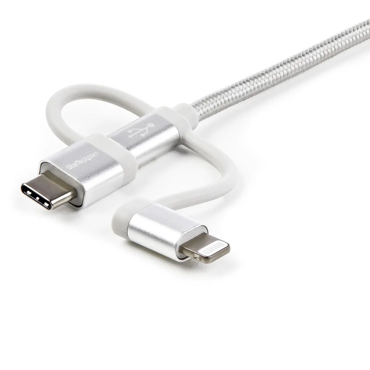 3-in-1 USB Ladekabel Lighting/USB-C/Micro-USB Silber 1m