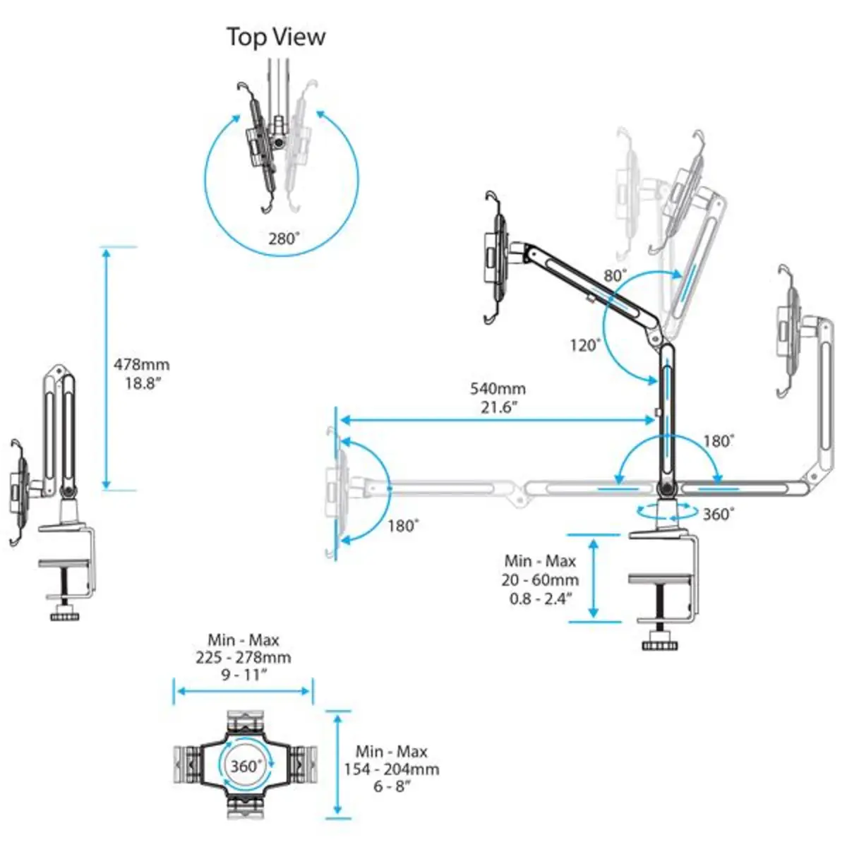 Tablethalter für 22,9-27,9cm (9-11'') iPad