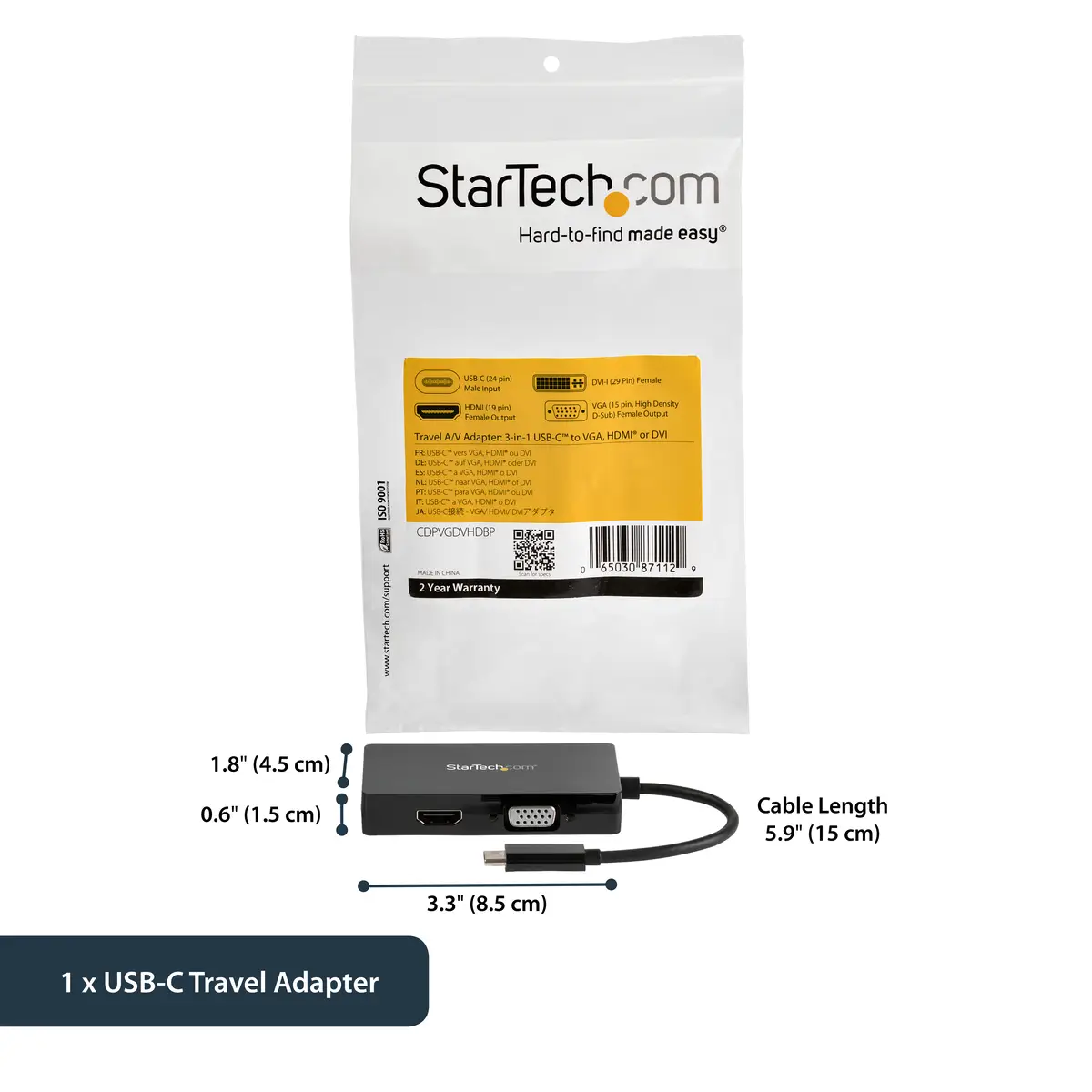 USB-C Multiport Adapter 3-in-1 USB-C auf HDMI/DVI/VGA