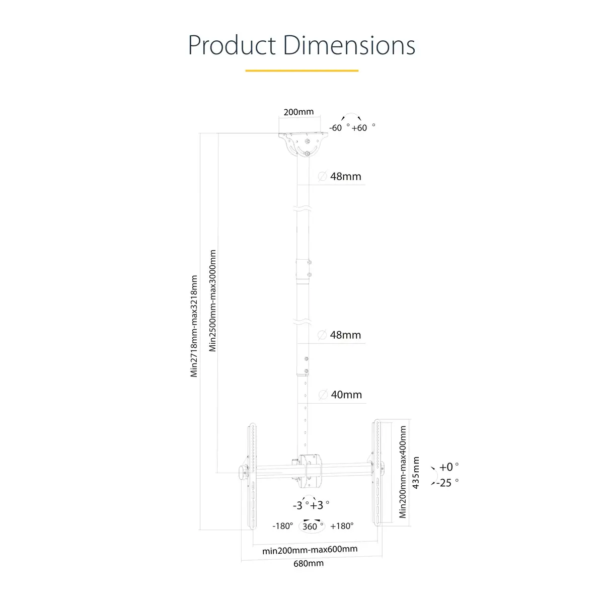 TV Deckenhalterung für 81-178cm (32-70") max. Tragkraft 50kg