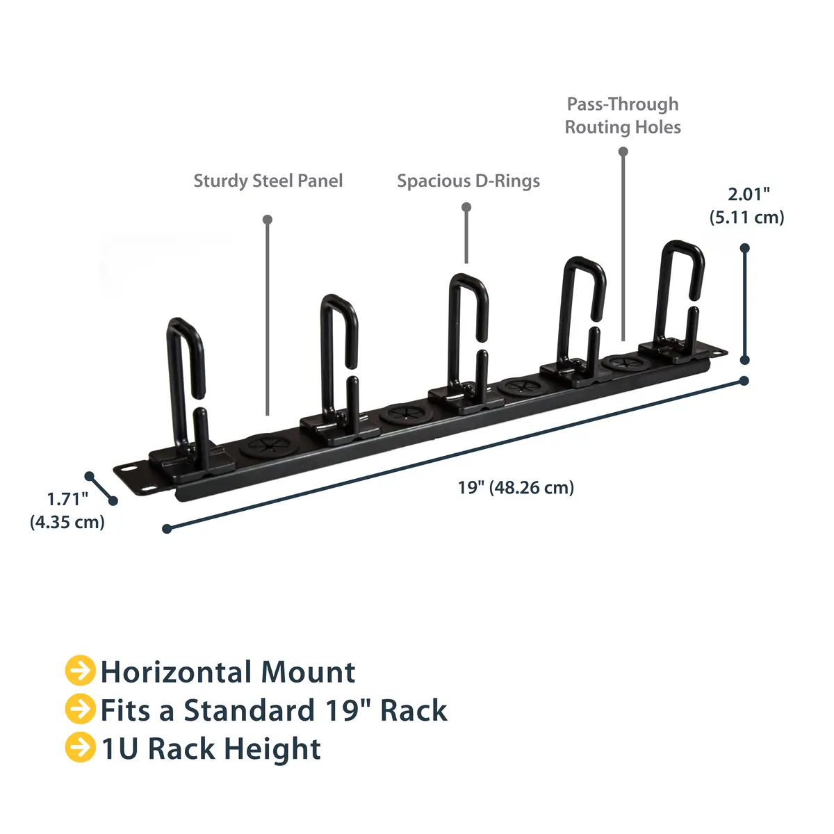 Kabelmanagement Panel für Server Rack D-Ringe Kabelführungssatz 1U 48.3 cm (19")