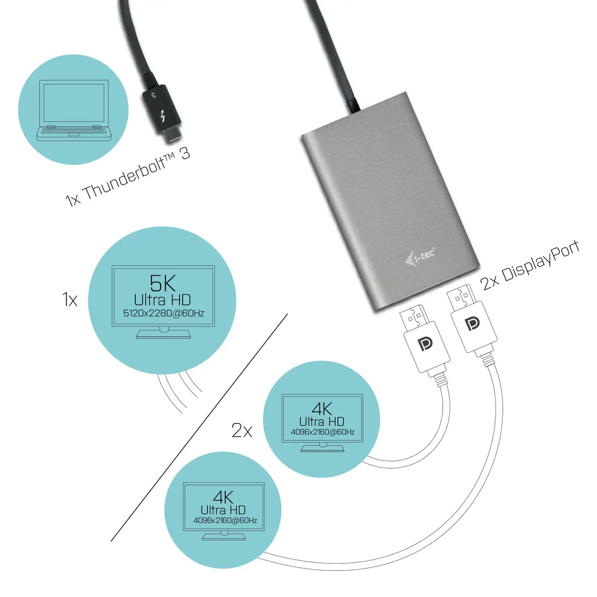 i-tec Thunderbolt 3 auf Dual Display Port Video Adapter Schwarz