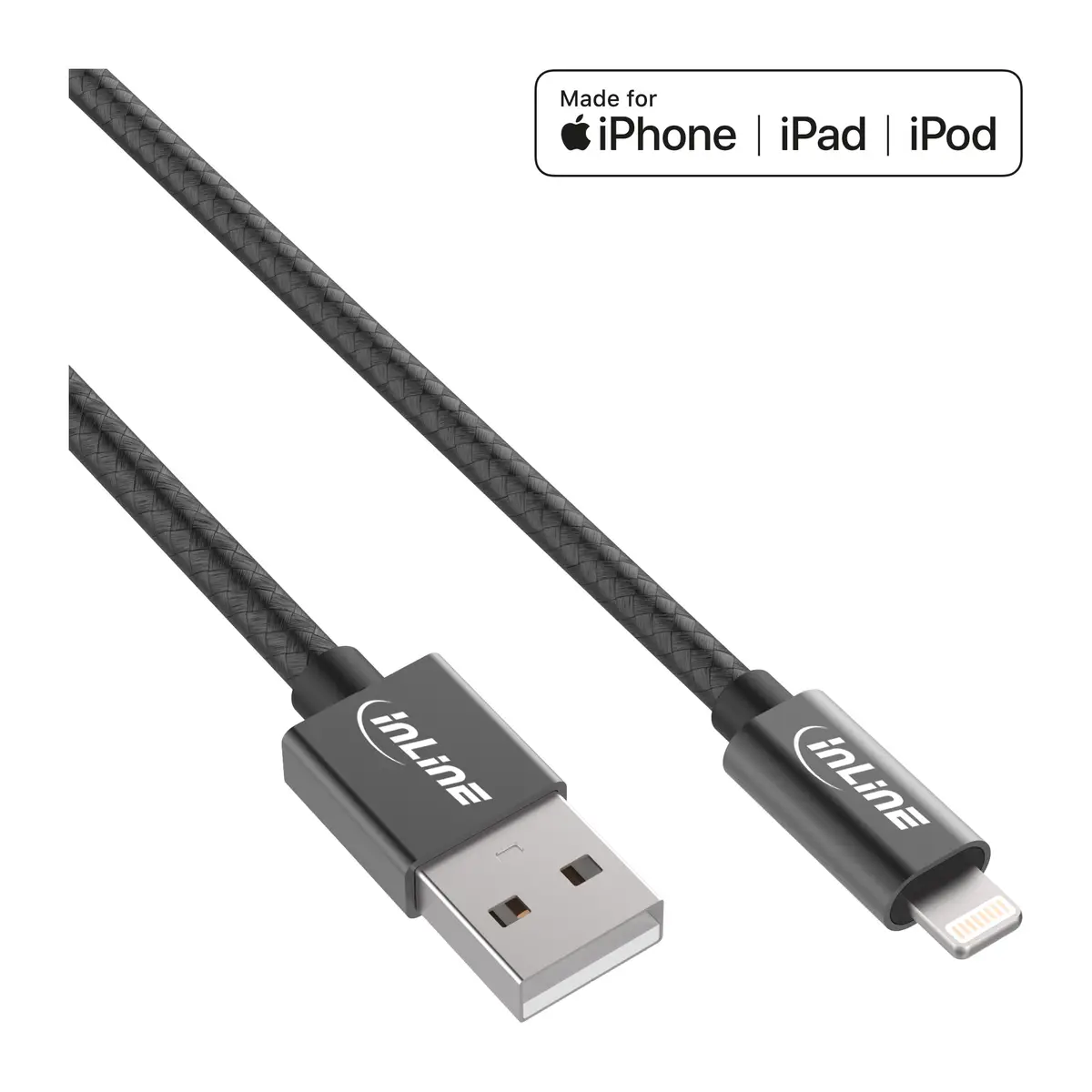 Lightning USB Kabel, für iPad, iPhone, iPod, schwarz/Alu 1m