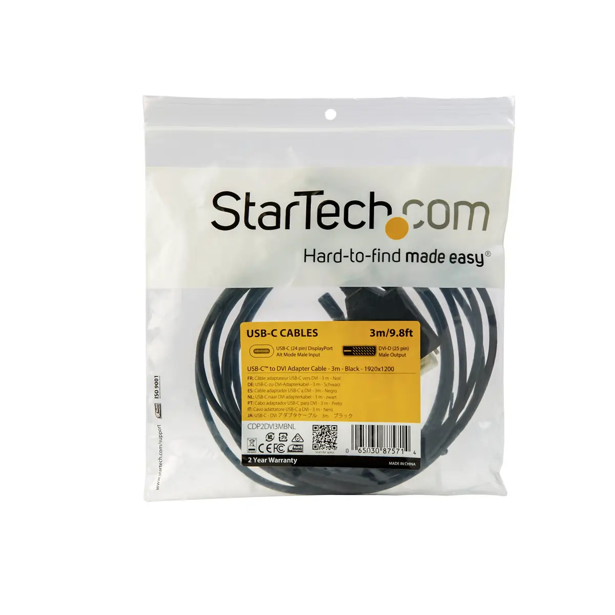 USB-C auf DVI Kabel Stecker/Stecker Schwarz 3m