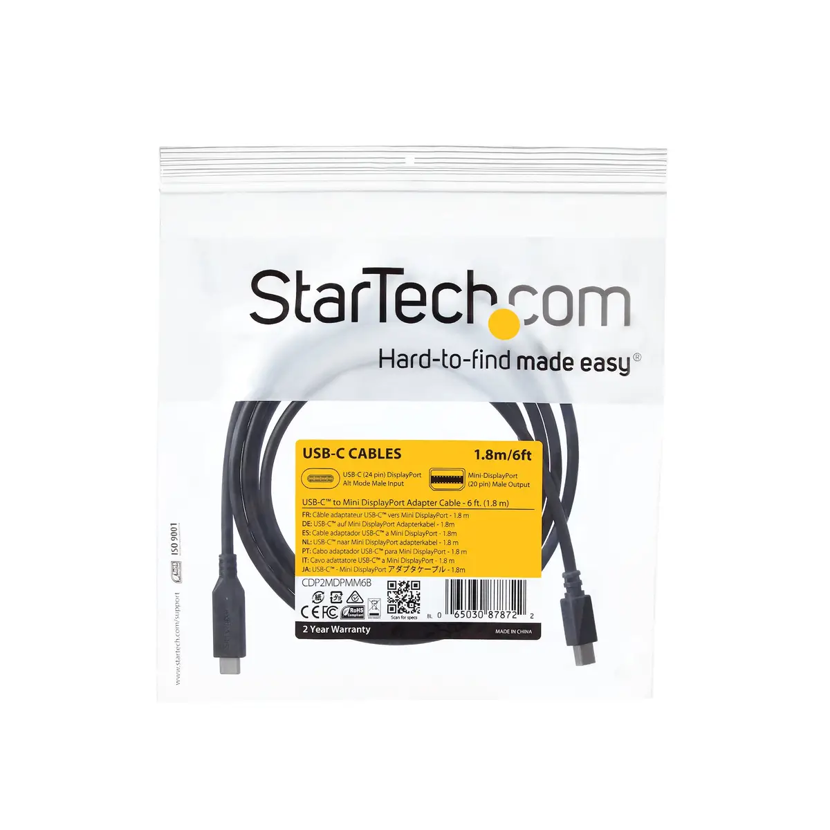 USB-C auf Mini DisplayPort Adapterkabel Stecker/Stecker Schwarz 1,8m