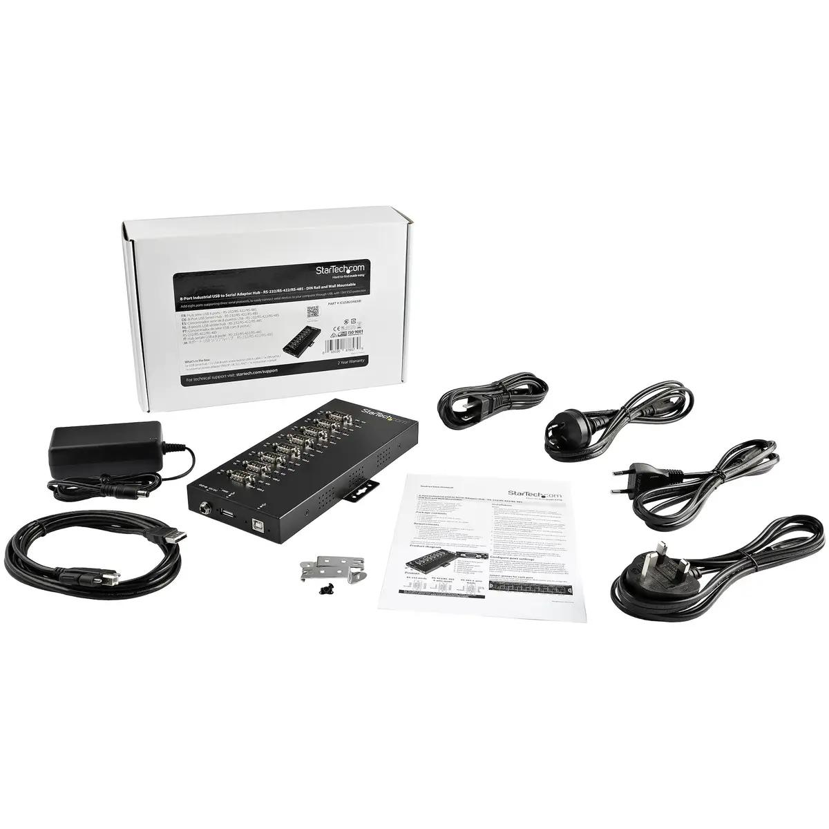 8 Port industrieller USB auf Seriell Adapter Hub USB/8xRS-232 Schwarz