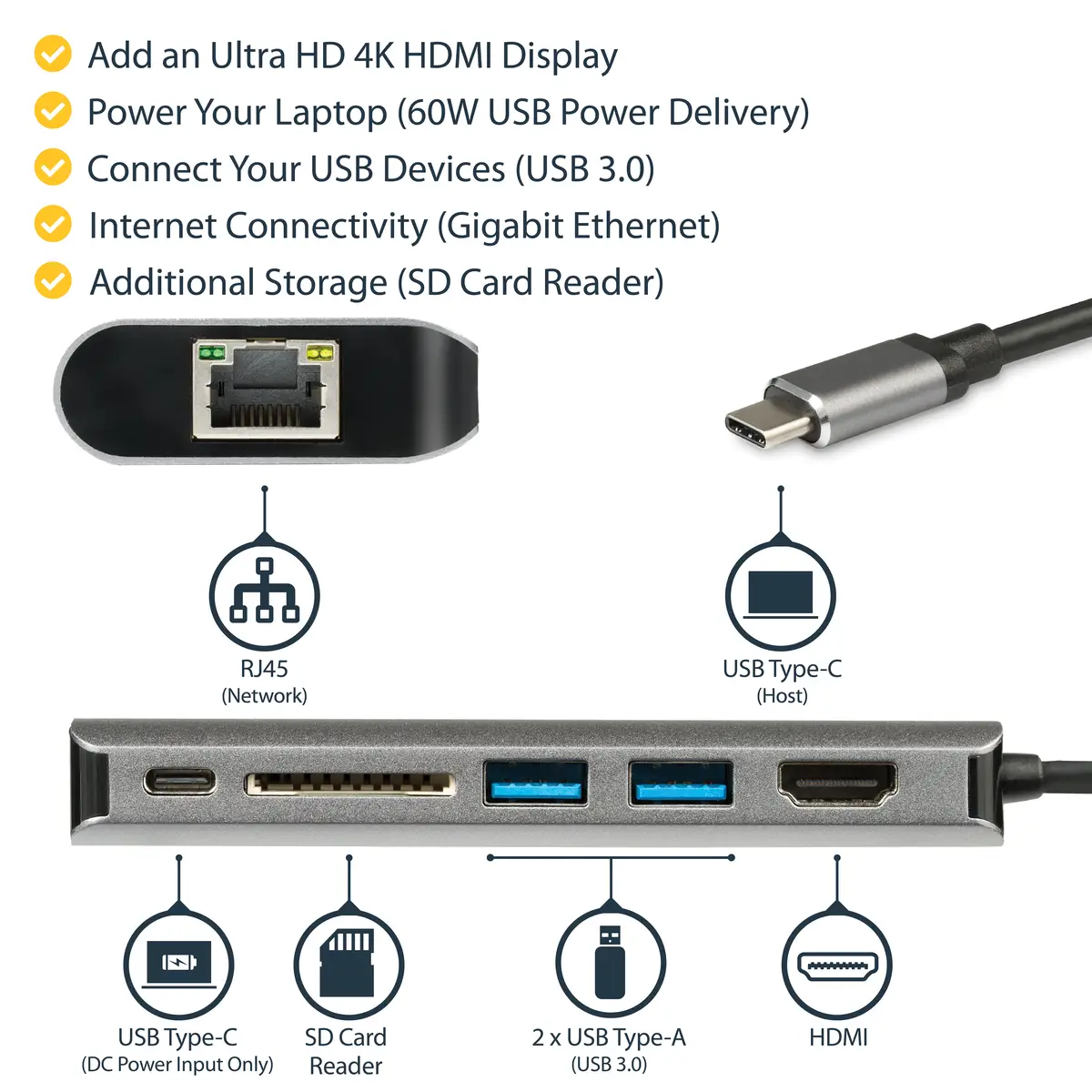 USB-C Multiport Adapter mit HDMI SD Kartenleser 2xUSB-A/USB-C/GigE