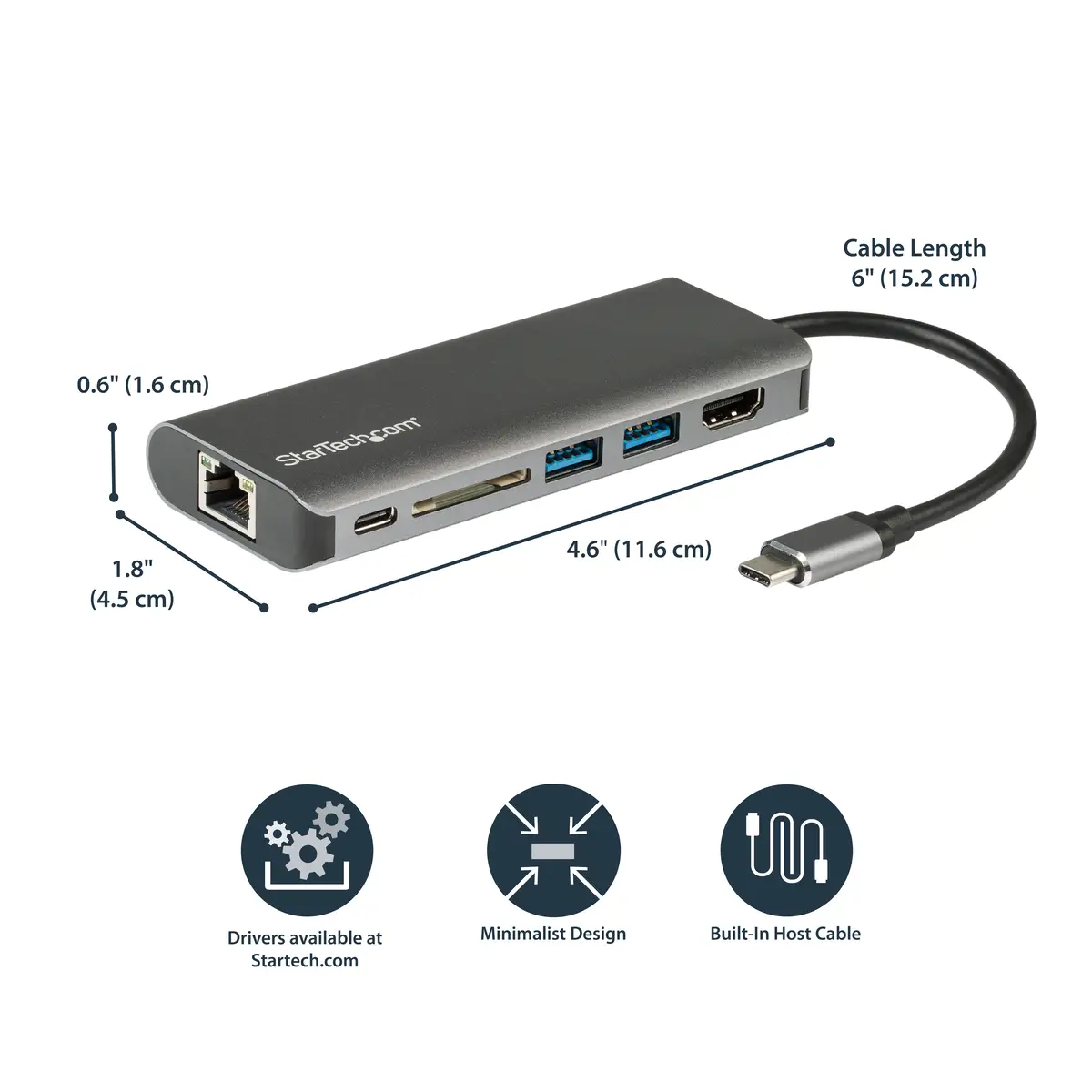 USB-C Multiport Adapter mit HDMI SD Kartenleser 2xUSB-A/USB-C/GigE