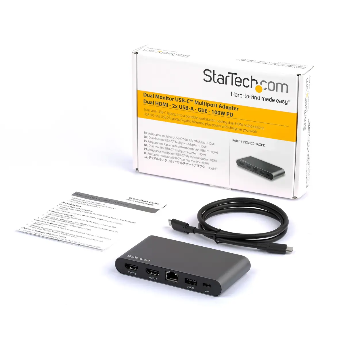 Dual Monitor USB-C Multiport Adapter 2xHDMI/GigE/USB-A