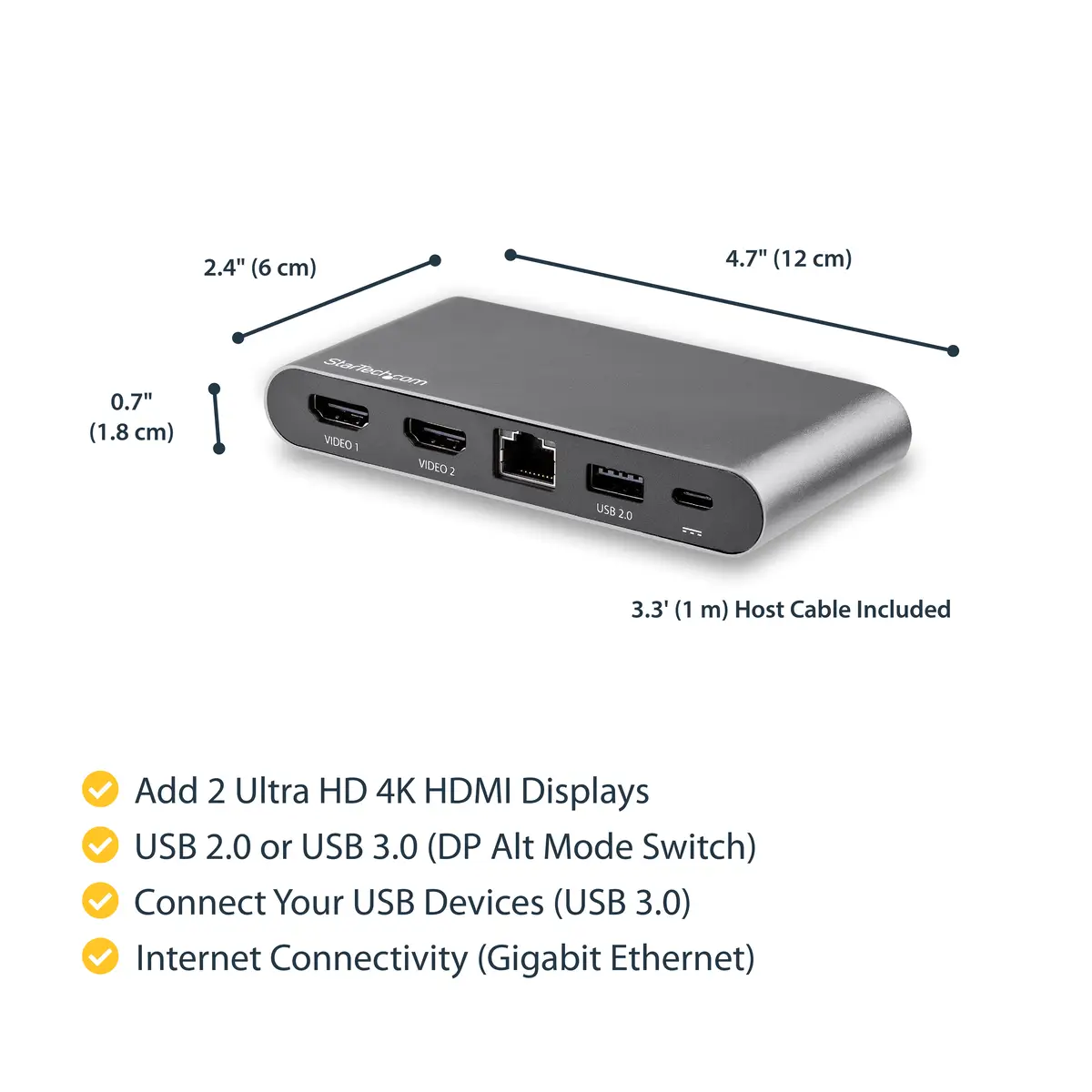 Dual Monitor USB-C Multiport Adapter 2xHDMI/GigE/USB-A