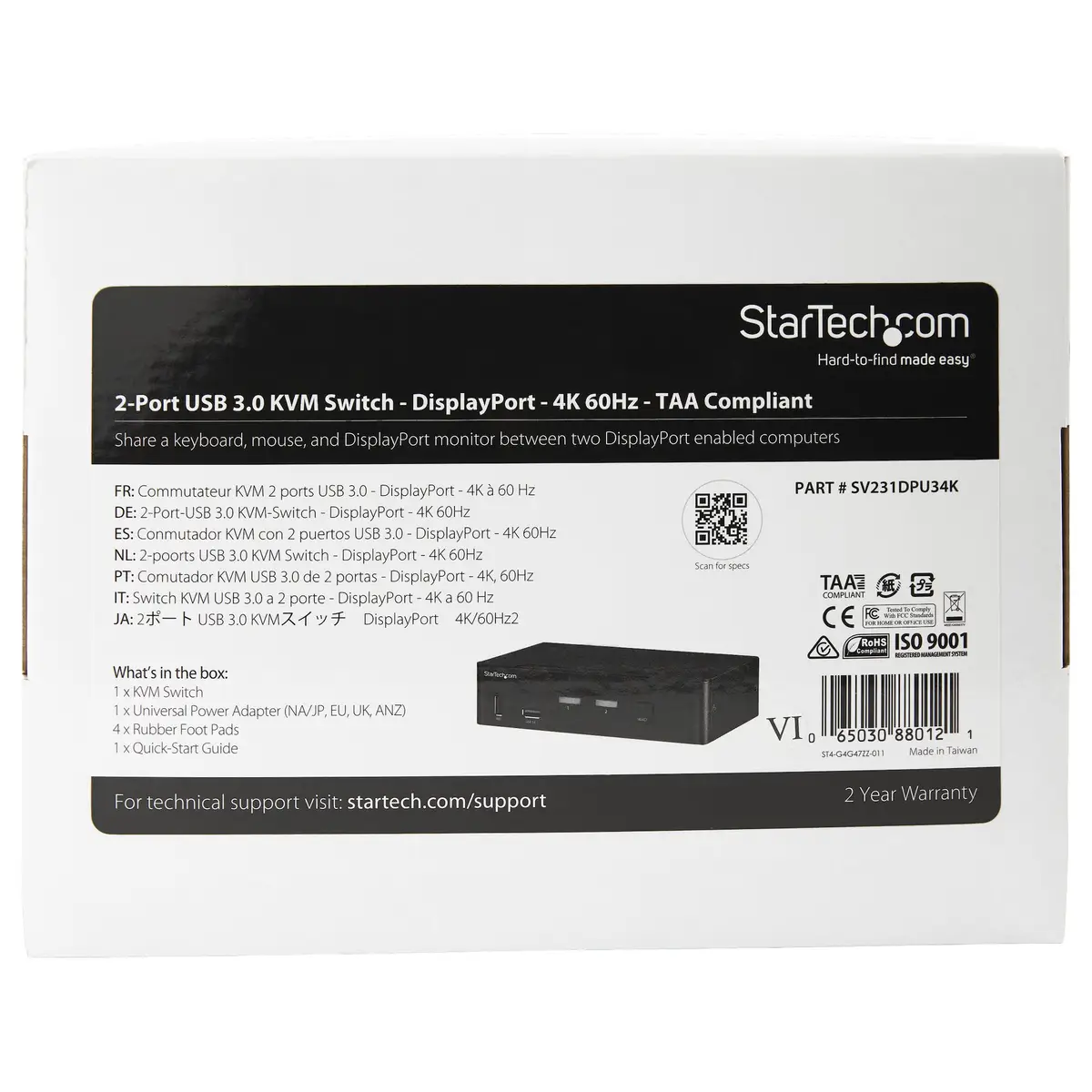 2 Port KVM Switch DisplayPort 4K 60Hz
