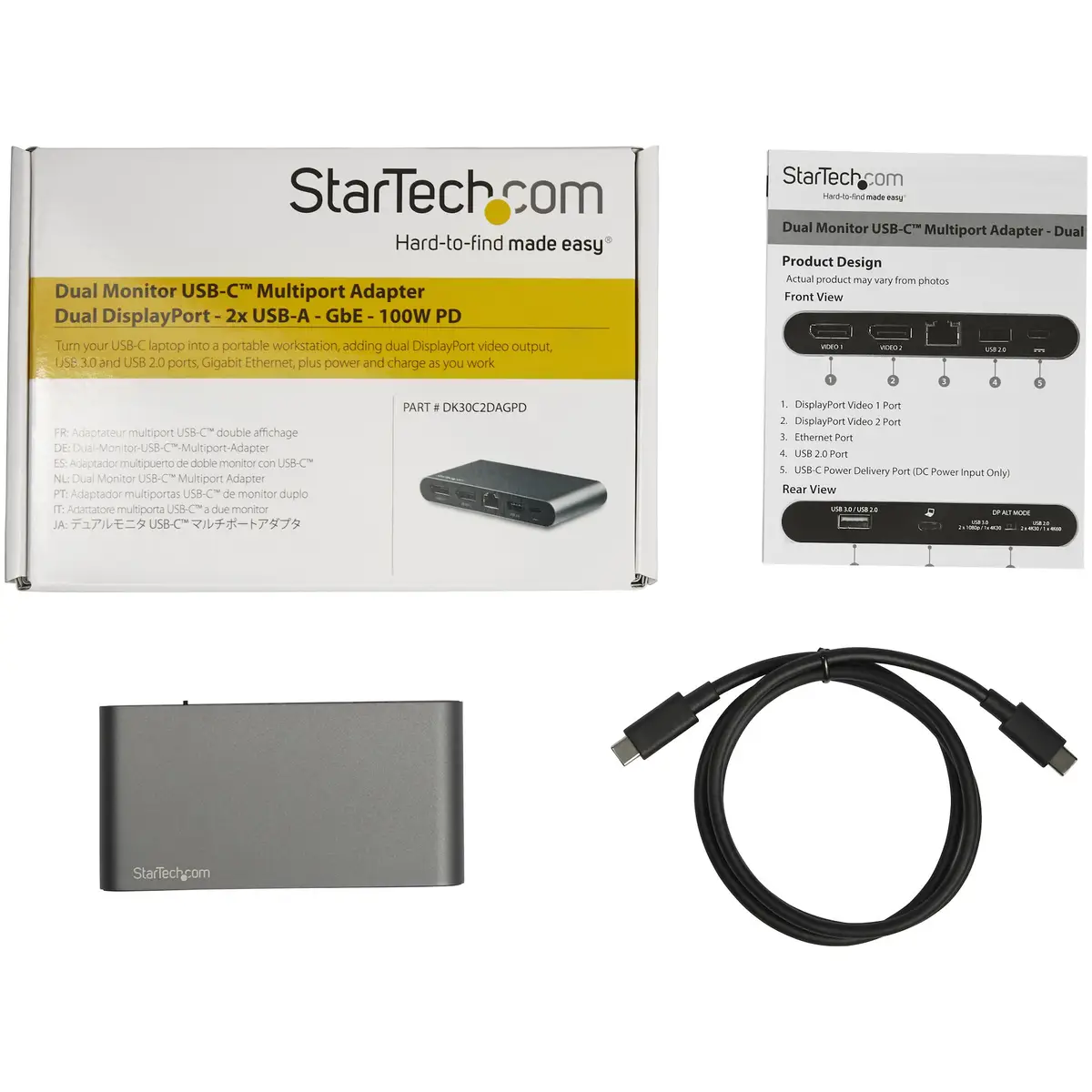 Dual monitor USB-C Multiport Adapter - 2xDisplayPort/2xUSB-A/USB-C