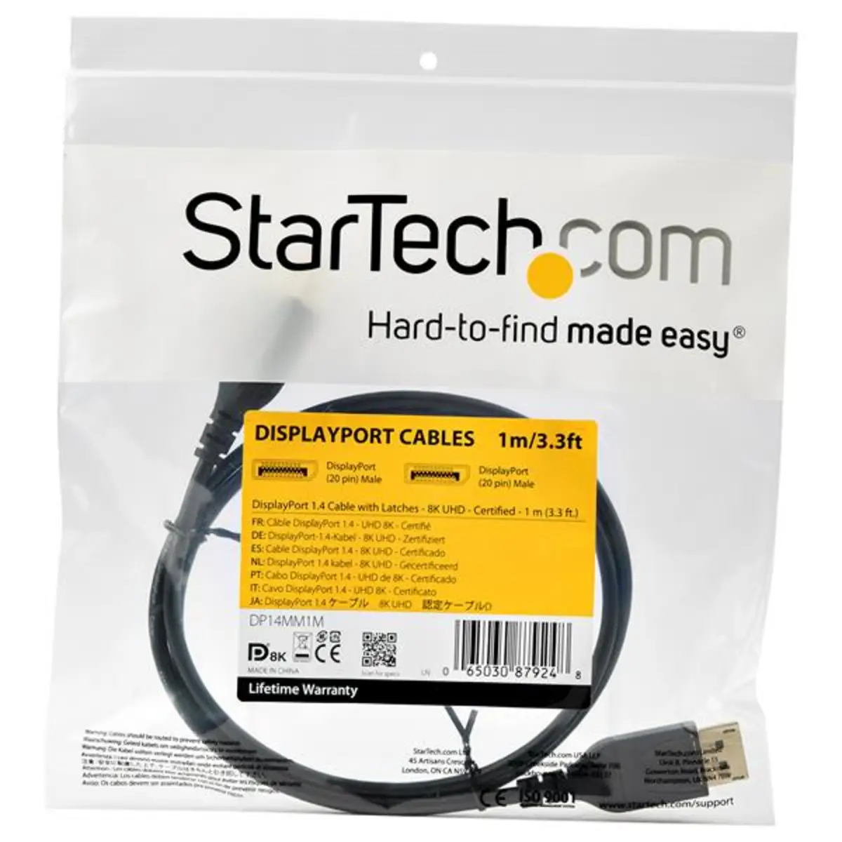 DisplayPort 1.4 Kabel DisplayPort/DisplayPort Stecker/Stecker Schwarz 1m