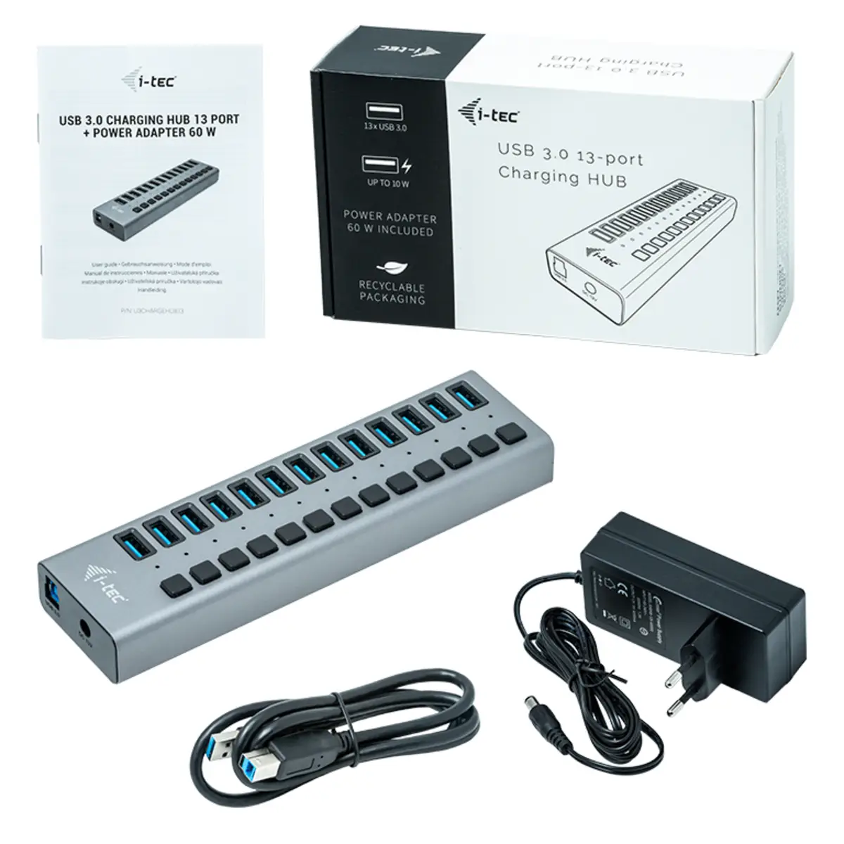 i-tec USB 3.0 Charging HUB 13 Port und Power Adapter 60 W