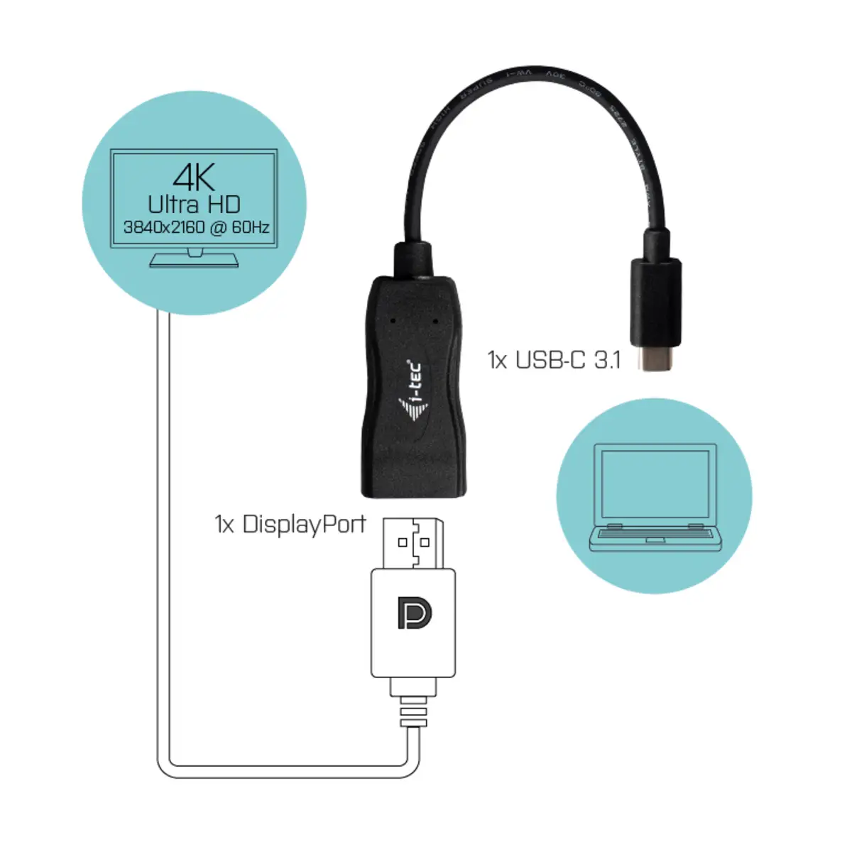 i-tec USB-C auf DisplayPort Adapter Schwarz